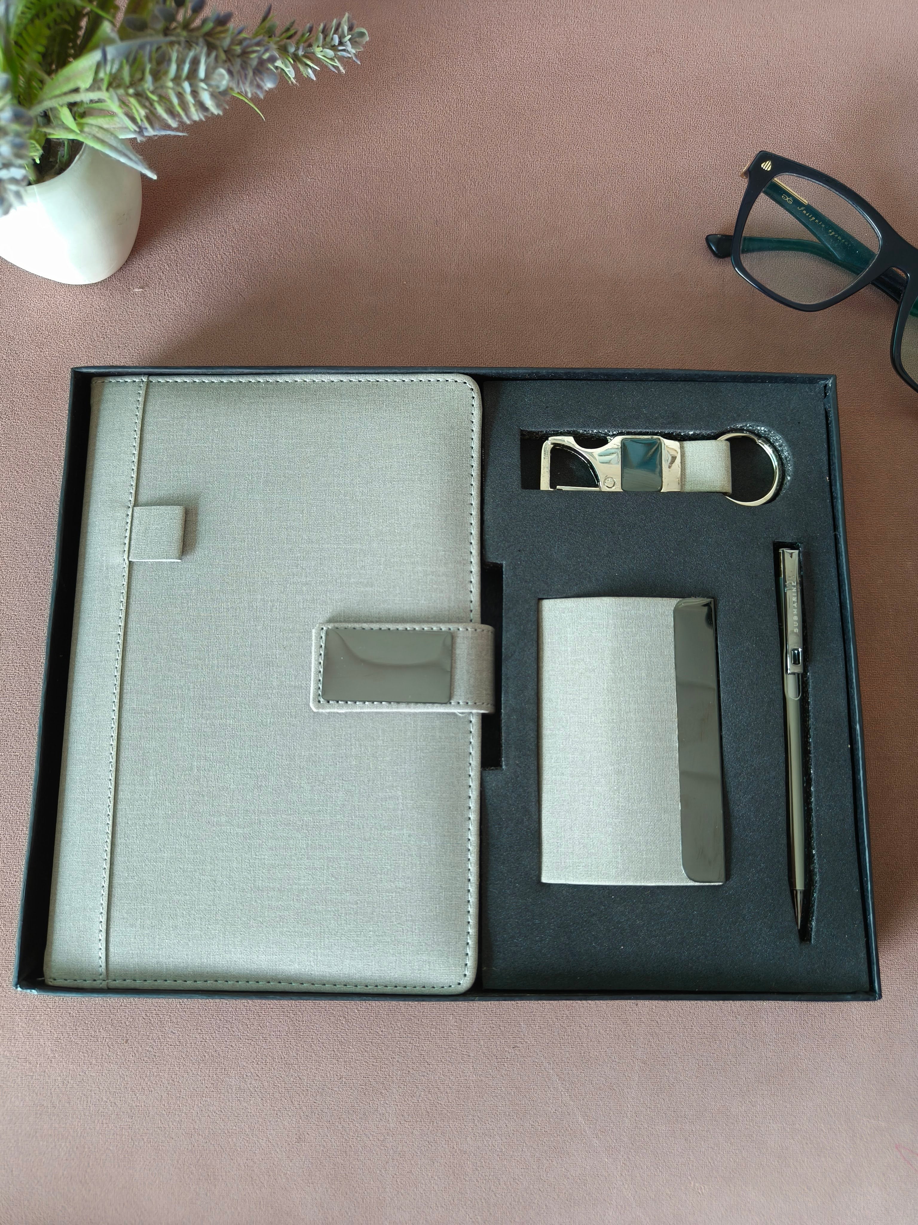 Premium 4-in-1 Personalized Diary Notebook with Metal Pen, Card Holder and Keychain | Gift Set for Men and Women | Personalised Gift Option | Premium Gifting Set for Birthday, Anniversary, Festivals & Special Occasions
