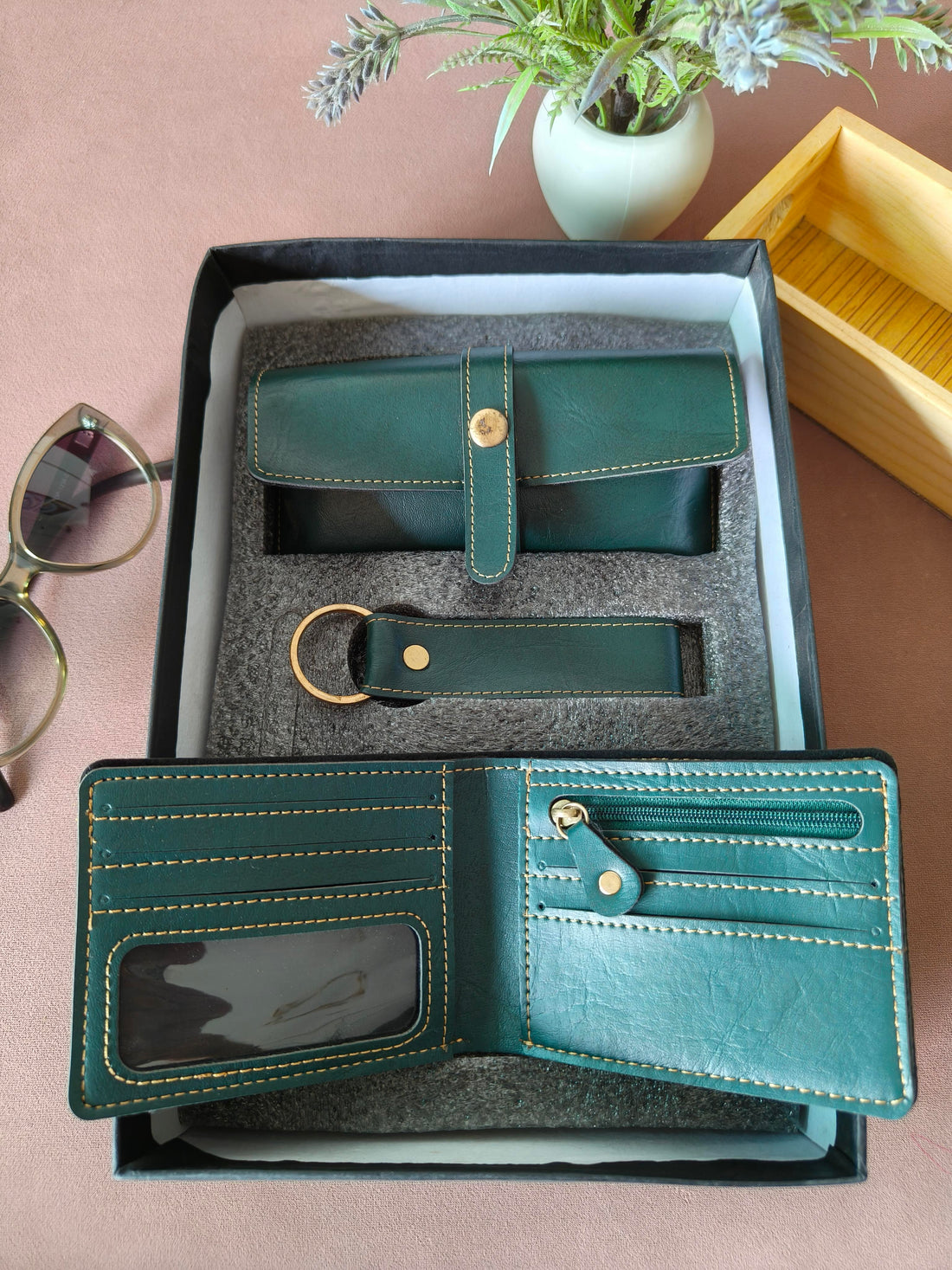 3-in-1 Gift Set for Men | Wallet, Sunglass Case & Keychain Set | Gifting Set for Birthday, Anniversary, Festivals & Special Occasions