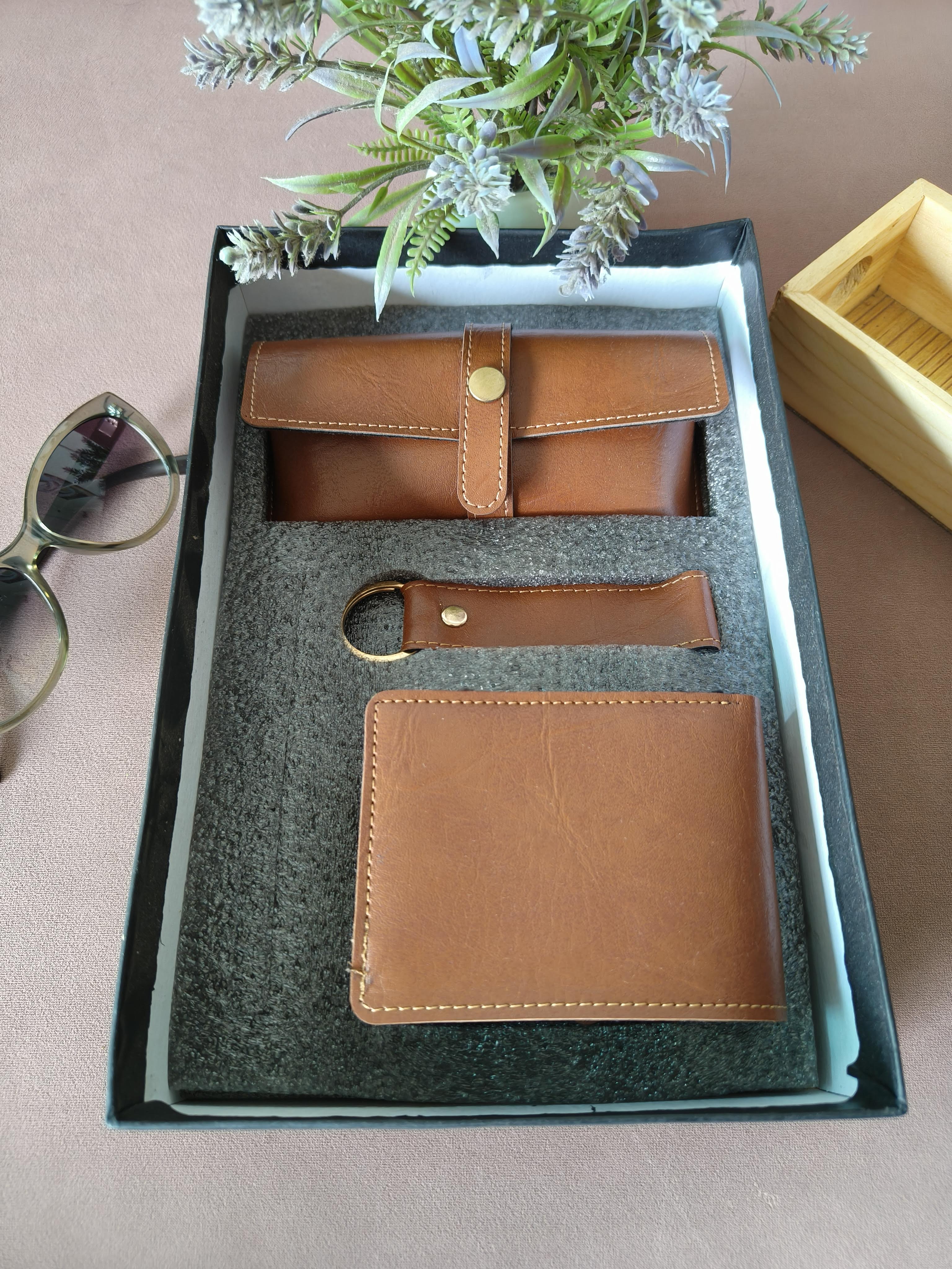 3-in-1 Gift Set for Men | Wallet, Sunglass Case & Keychain Set | Gifting Set for Birthday, Anniversary, Festivals & Special Occasions