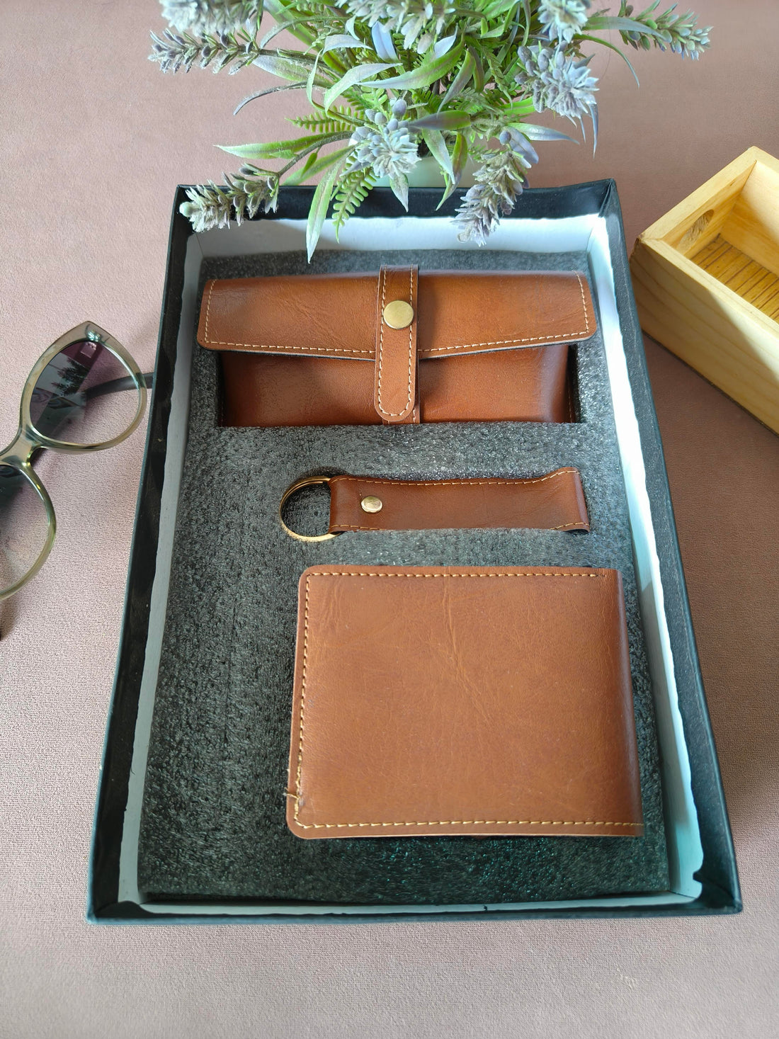 3-in-1 Gift Set for Men | Wallet, Sunglass Case & Keychain Set | Gifting Set for Birthday, Anniversary, Festivals & Special Occasions
