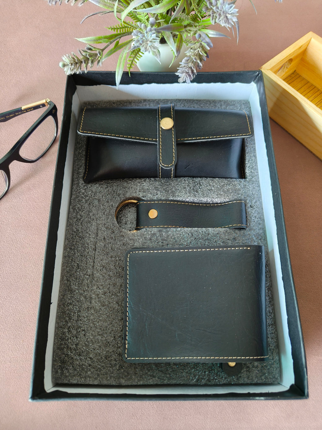 3-in-1 Gift Set for Men | Wallet, Sunglass Case & Keychain Set | Gifting Set for Birthday, Anniversary, Festivals & Special Occasions