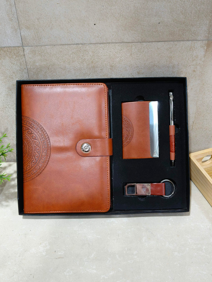 4-in-1 Executive Gift Set: Diary, Pen, Card Holder & Keychain Combo
