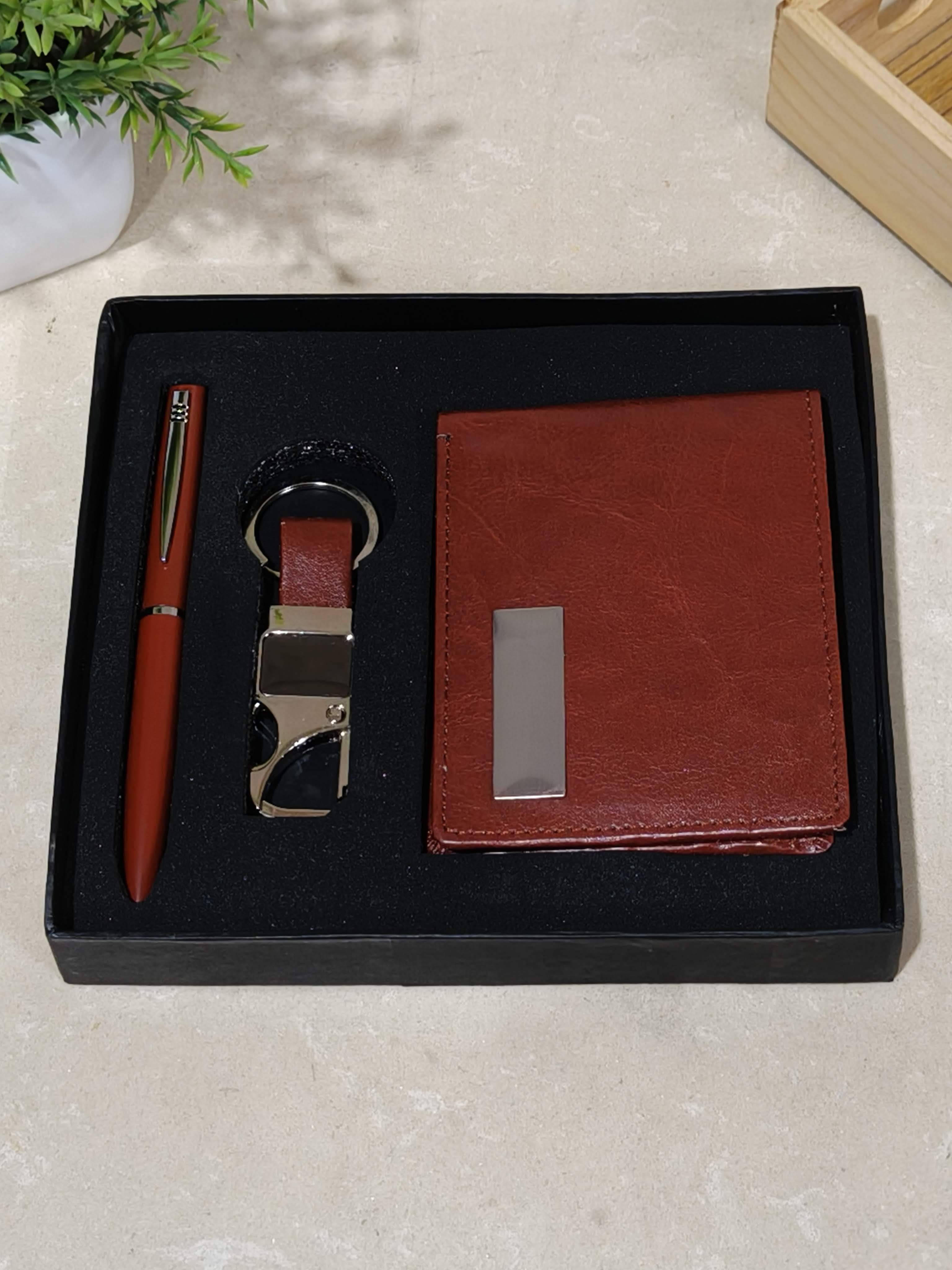 Wallet, Keychain & Pen Combo Gift Set for Men | Personalized Gifting Set | Premium Gifting Set for Birthday, Anniversary, Father's Day or Special Occassion