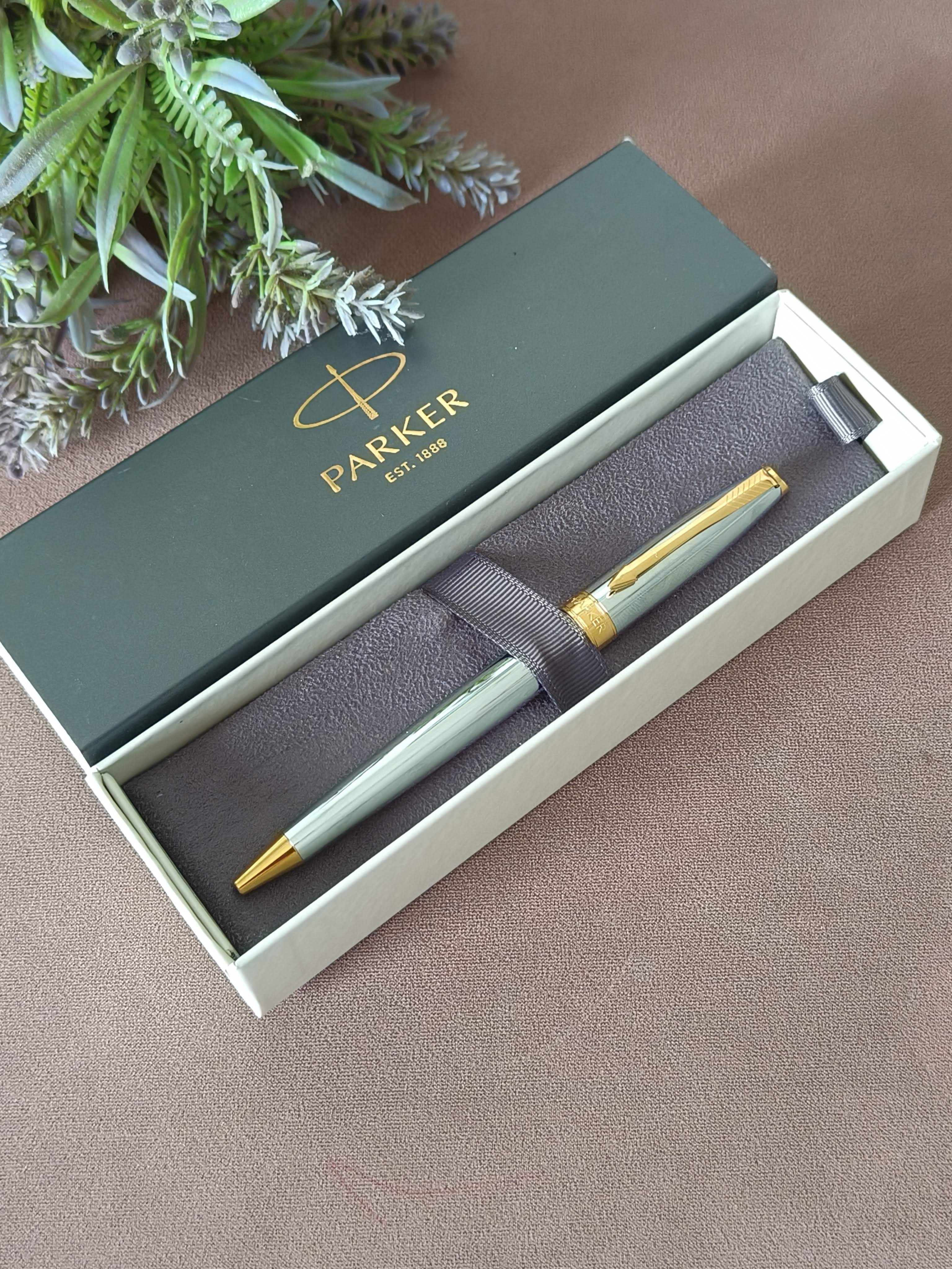 Parker Fusion Shiny Chrome Gold Trim Ballpoint Pen, Luxurious and Professional, Ideal for Office, College, and Personal Use, Durable Design