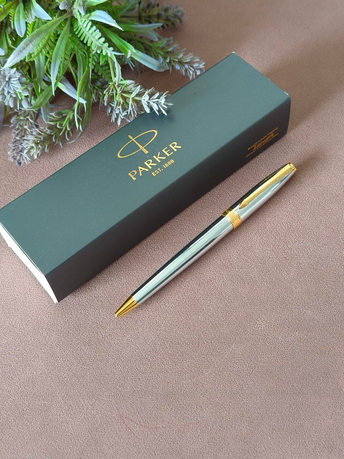 Parker Fusion Shiny Chrome Gold Trim Ballpoint Pen, Luxurious and Professional, Ideal for Office, College, and Personal Use, Durable Design