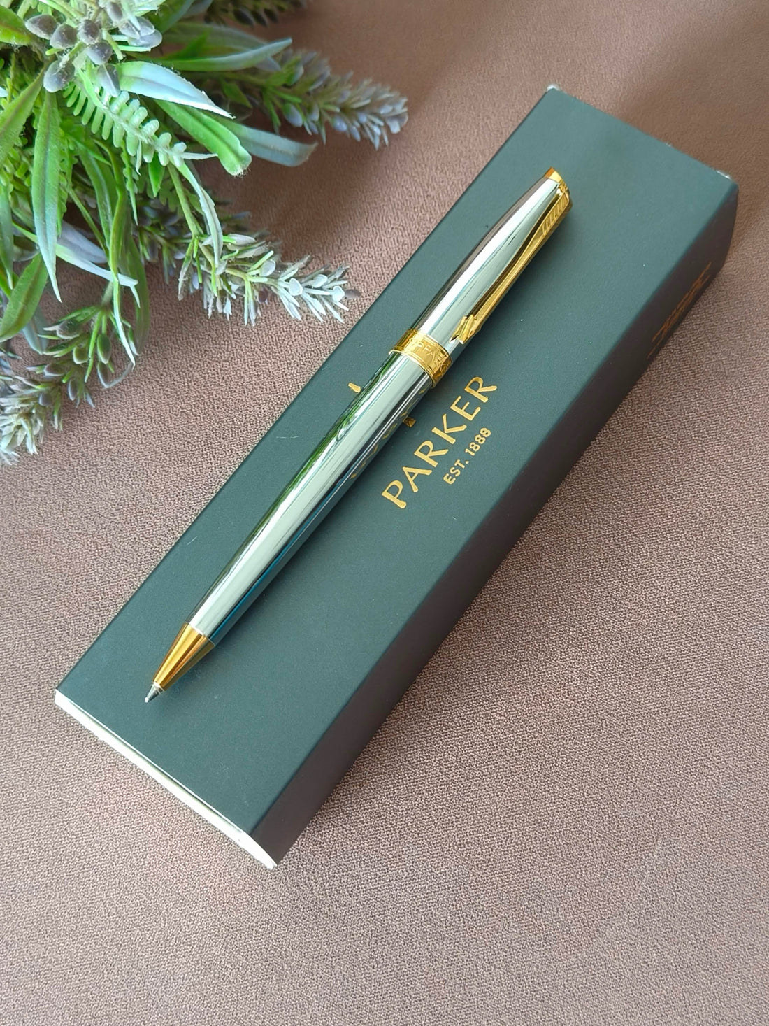 Parker Fusion Shiny Chrome Gold Trim Ballpoint Pen, Luxurious and Professional, Ideal for Office, College, and Personal Use, Durable Design