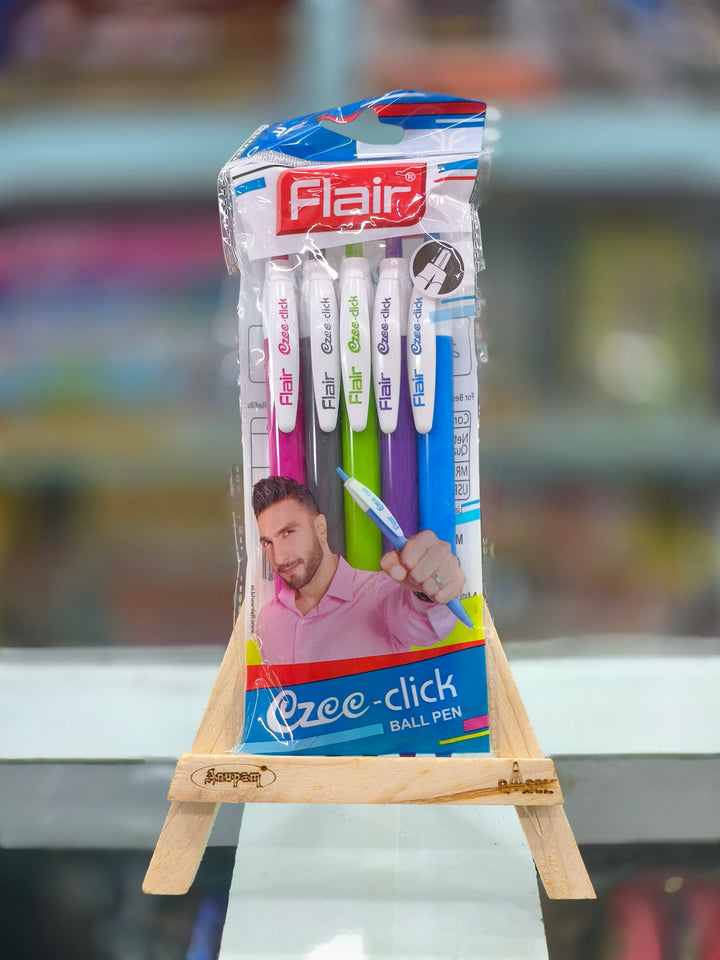 FLAIR Ezee Click Medium Point Ball Pen Pouch Pack | Retractable Mechanism With Comfortable Grip For Smooth Writing | Pack of 15 Pens