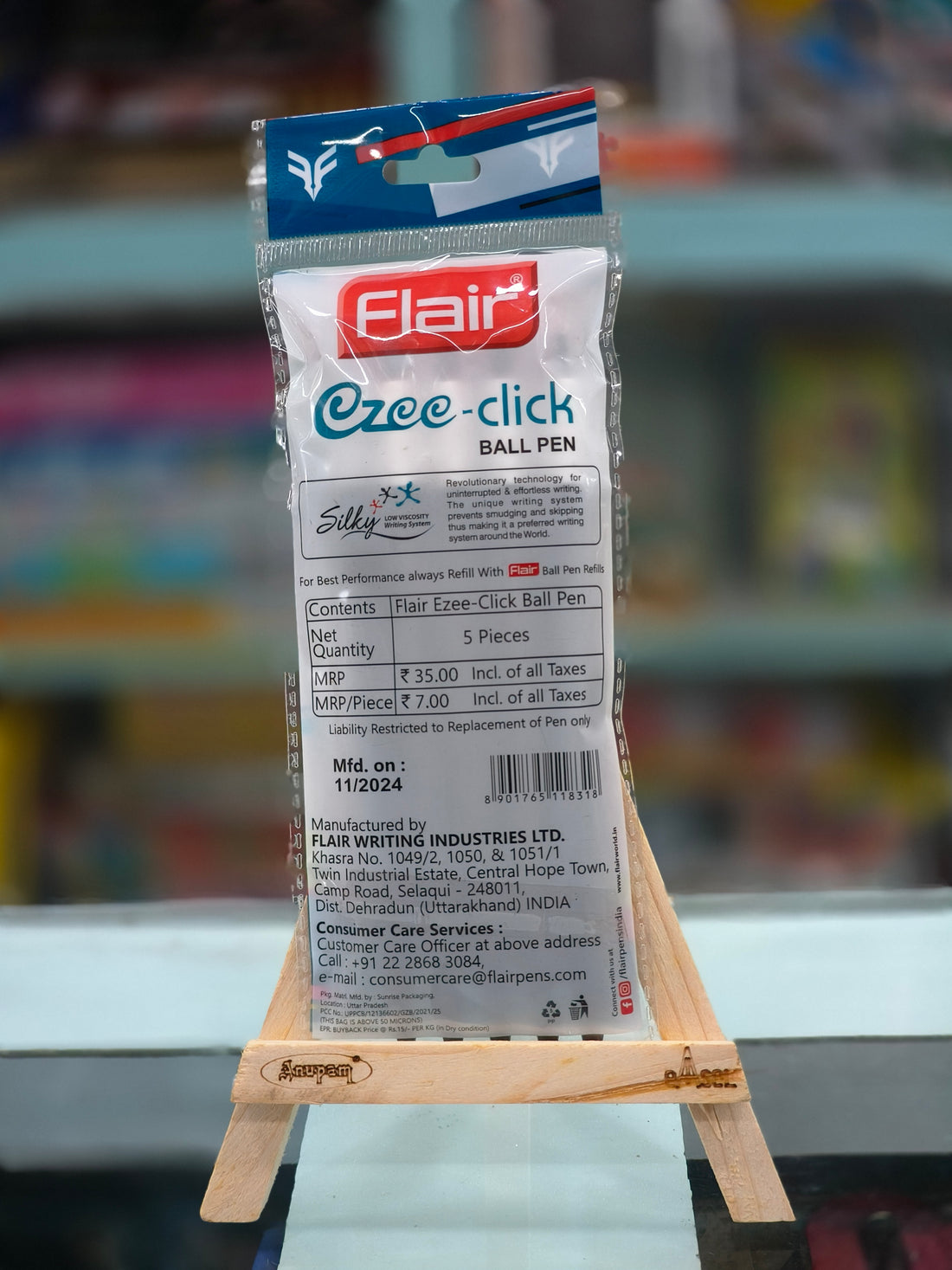 FLAIR Ezee Click Medium Point Ball Pen Pouch Pack | Retractable Mechanism With Comfortable Grip For Smooth Writing | Pack of 15 Pens