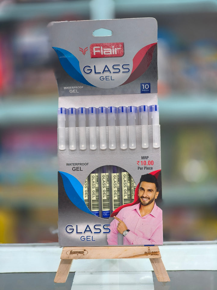 FLAIR Glass Gel Pen Wallet Pack | Tip Size 0.6 mm | Water Proof Ink For Smooth Flow System | Low-Viscosity Ink For Smudge Free Writing | Pack of 10