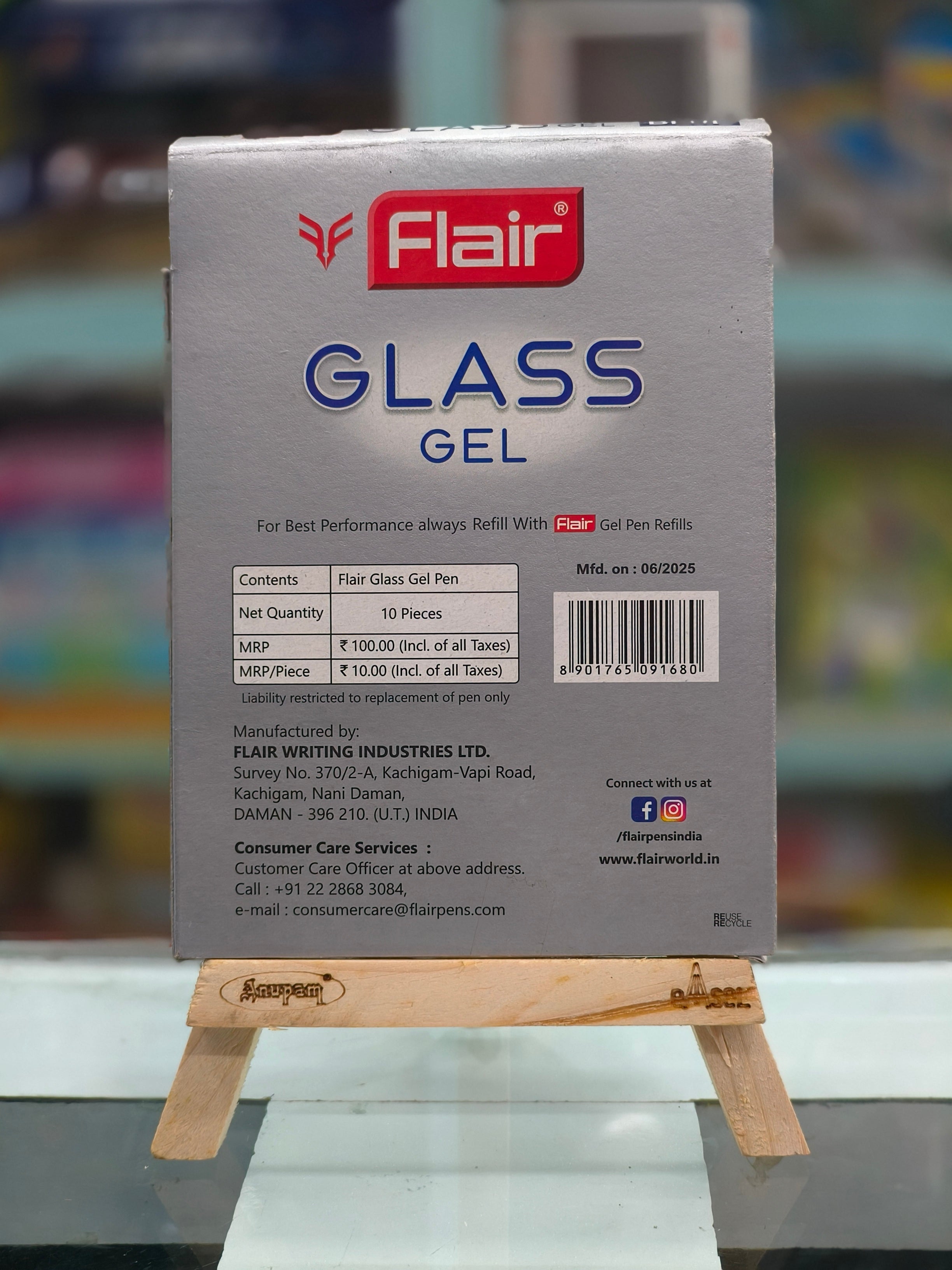 FLAIR Glass Gel Pen Wallet Pack | Tip Size 0.6 mm | Water Proof Ink For Smooth Flow System | Low-Viscosity Ink For Smudge Free Writing | Pack of 10