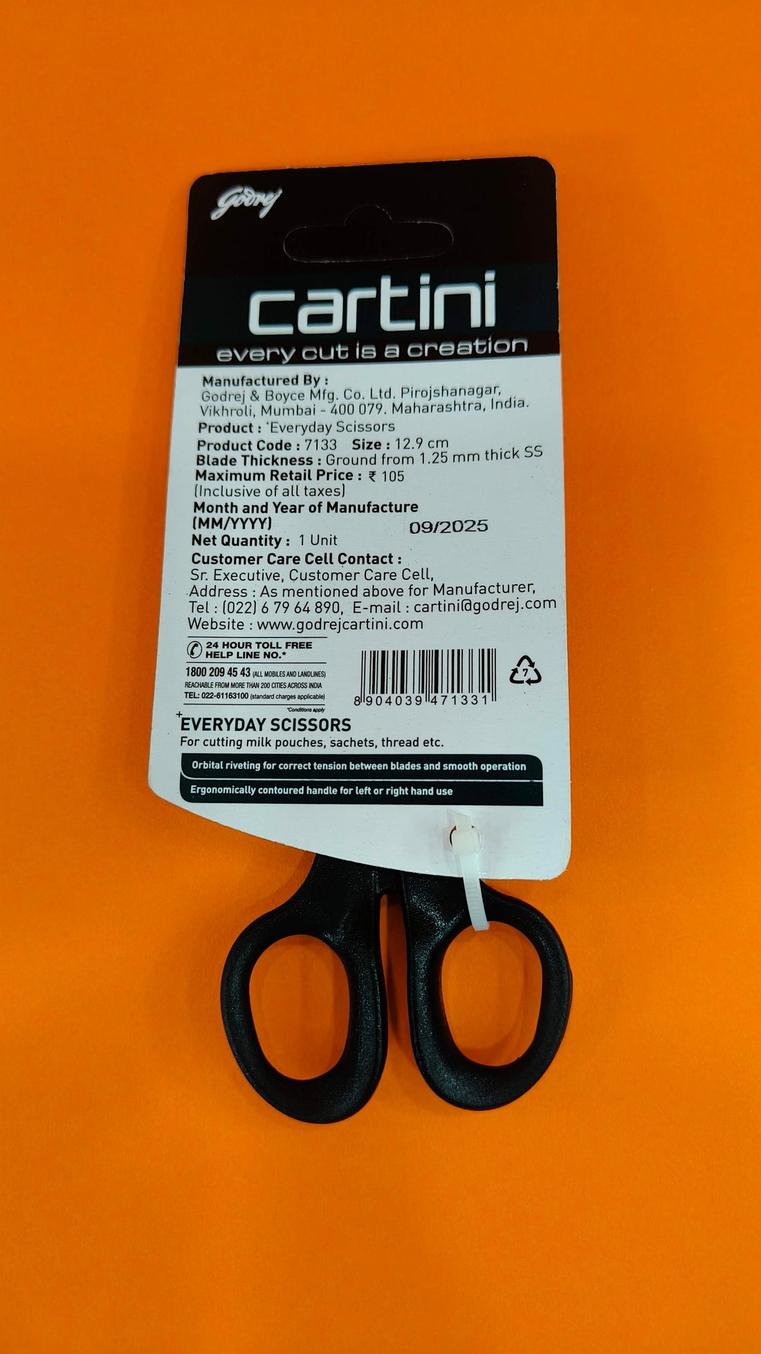 Cartini Scissors | For Everyday Home & Office Use With Comfortable Grip | Various Kitchen Application | 5" High Grade Stainless Steel, Long Lasting Life