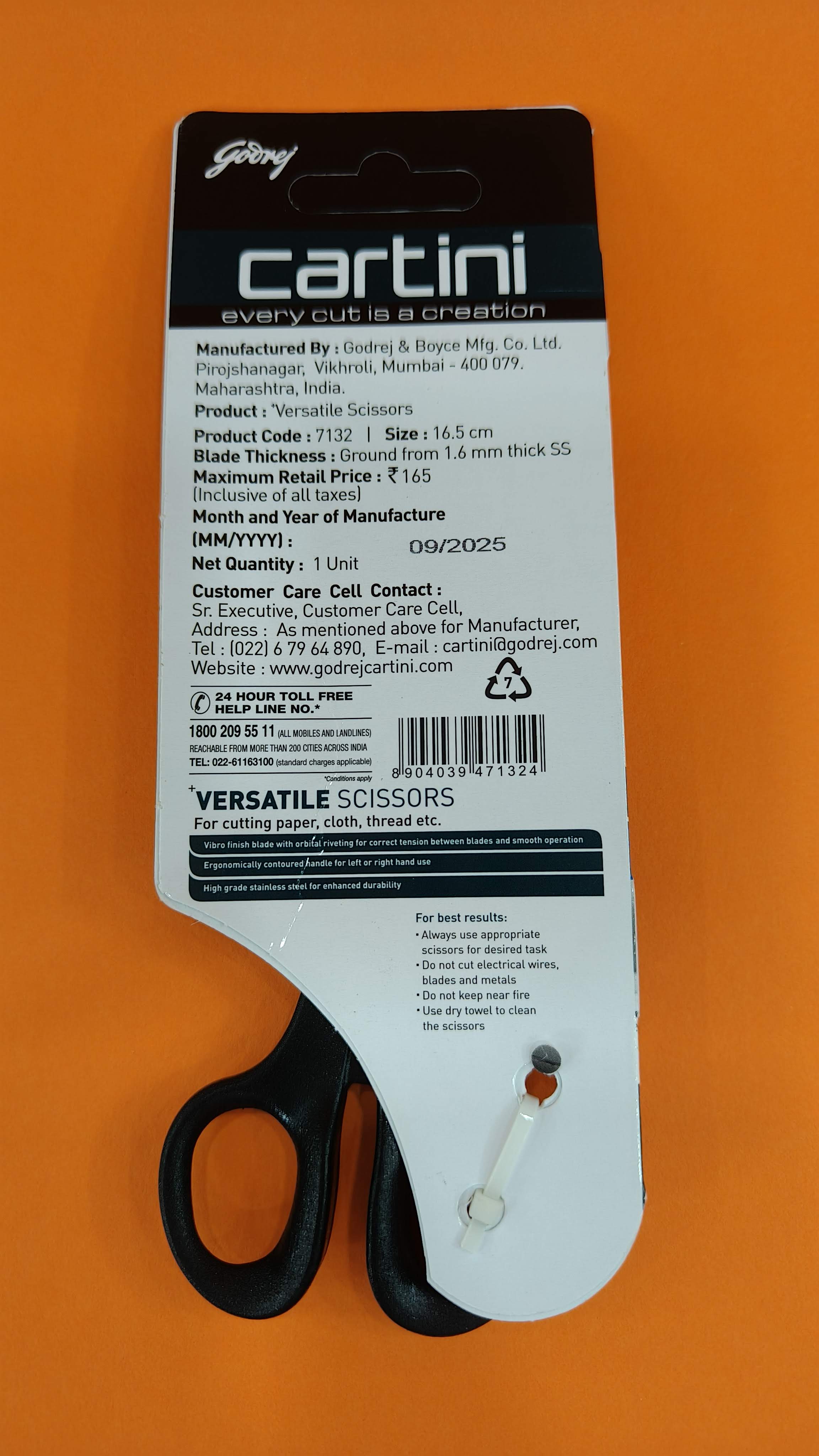 Cartini Scissors | Versatile Scissors | Perfectly Suited For Various Applications, Cutting Paper, Cloth & Thread | 6" High Grade Stainless Steel | 21.7 x 8 cm