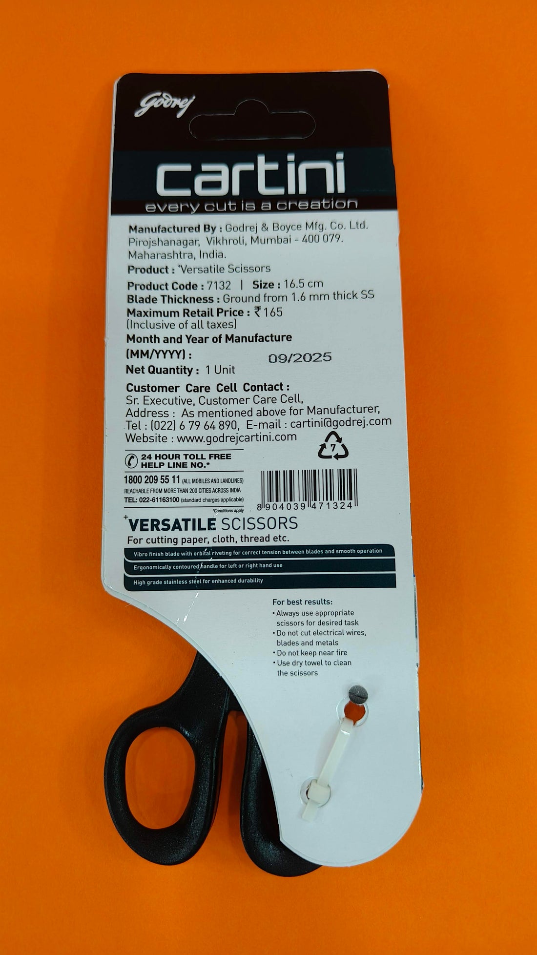 Cartini Scissors | Versatile Scissors | Perfectly Suited For Various Applications, Cutting Paper, Cloth & Thread | 6" High Grade Stainless Steel | 21.7 x 8 cm