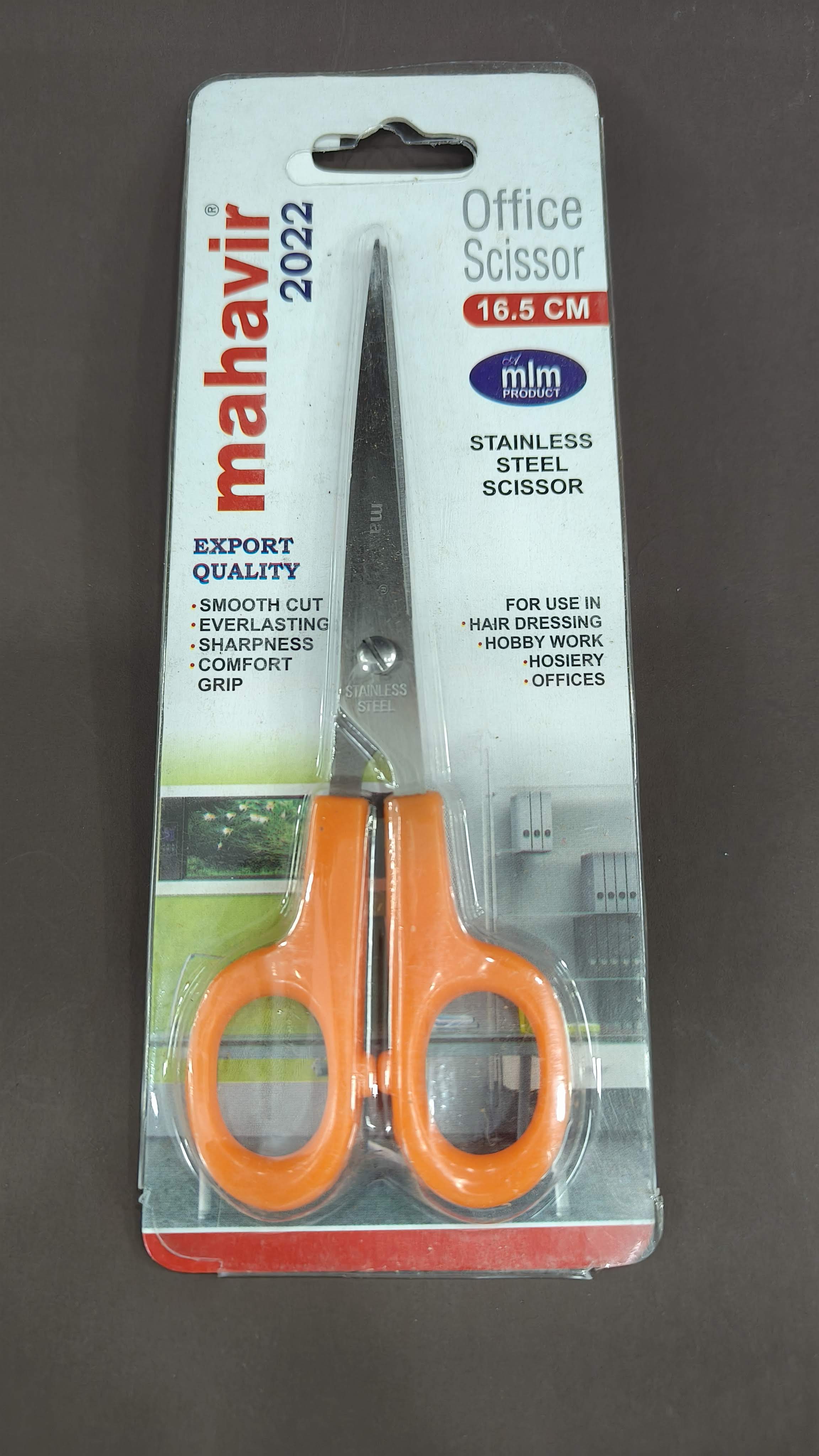Mahavir Office Scissor 16.5 cm | Stainless Steel Blade | Multi Purpose Scissor | Ergonomic Handle | Comfortable Grip | Durable & Long Life | Smooth Cutting Performance | Ideal for Daily, Office, Household use