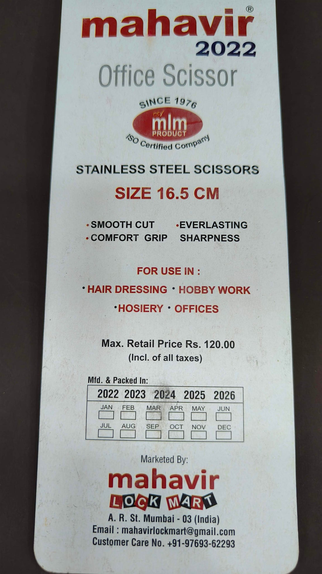 Mahavir Office Scissor 16.5 cm | Stainless Steel Blade | Multi Purpose Scissor | Ergonomic Handle | Comfortable Grip | Durable & Long Life | Smooth Cutting Performance | Ideal for Daily, Office, Household use