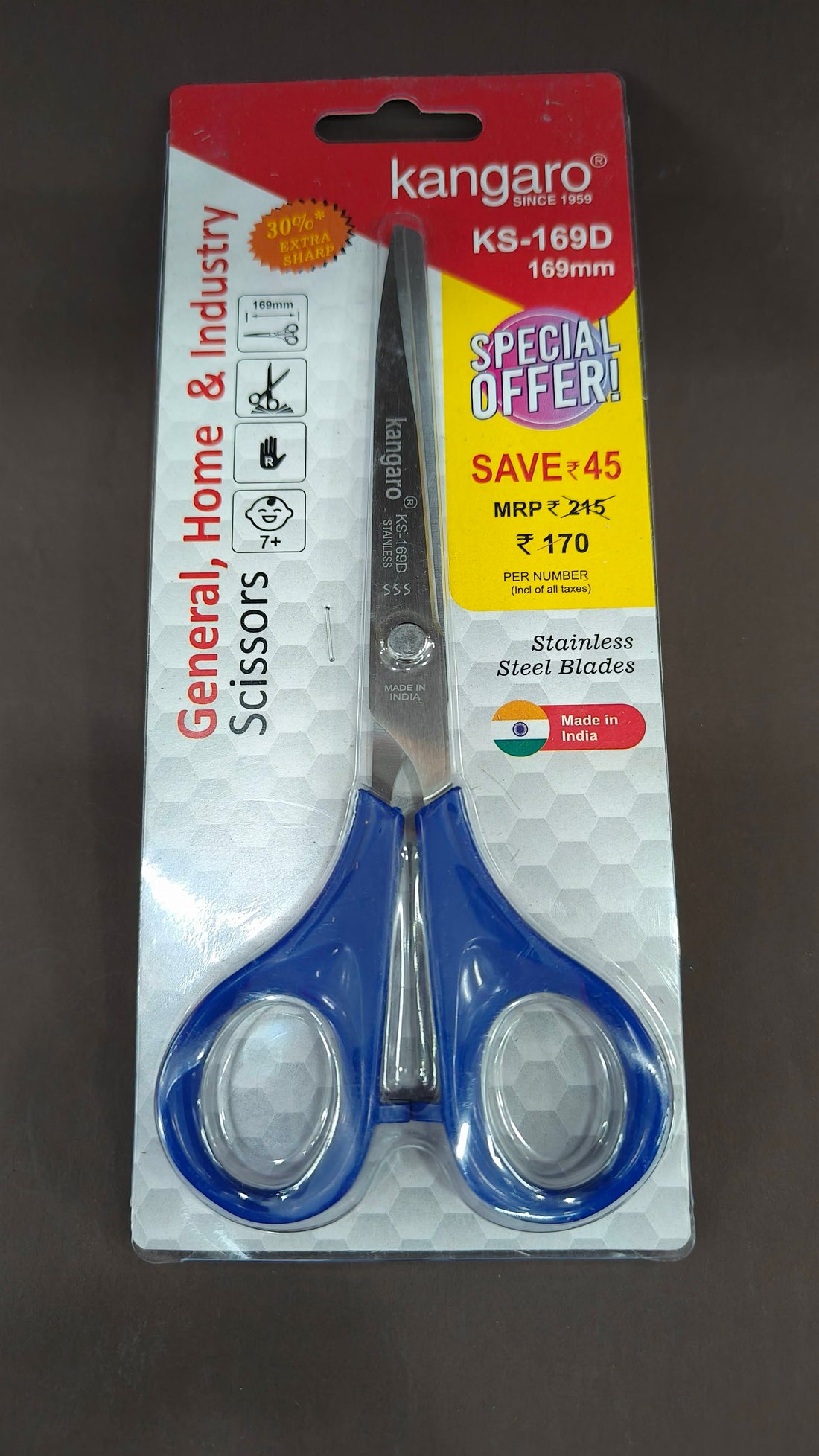 Kangaro KS-169D | 169 mm | Stainless Steel Scissors | Ergonomic and Comfortable Handle