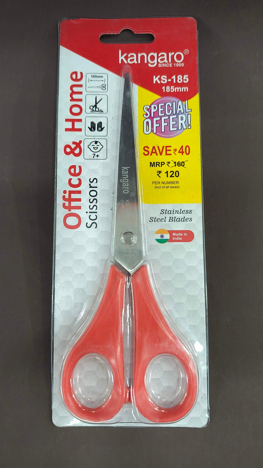 Kangaro KS-185 | 185 mm | Stainless Steel Scissors | Ergonomic and Comfortable Handle