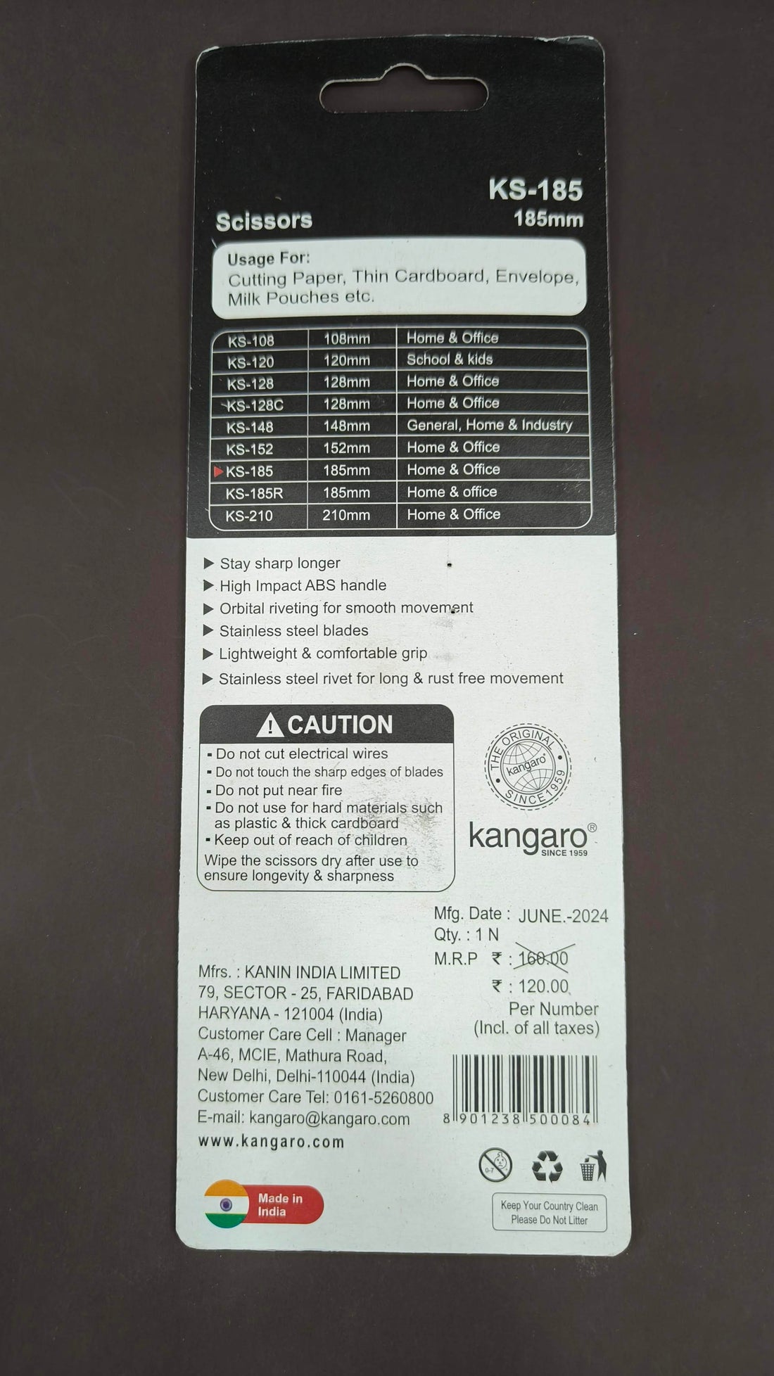 Kangaro KS-185 | 185 mm | Stainless Steel Scissors | Ergonomic and Comfortable Handle