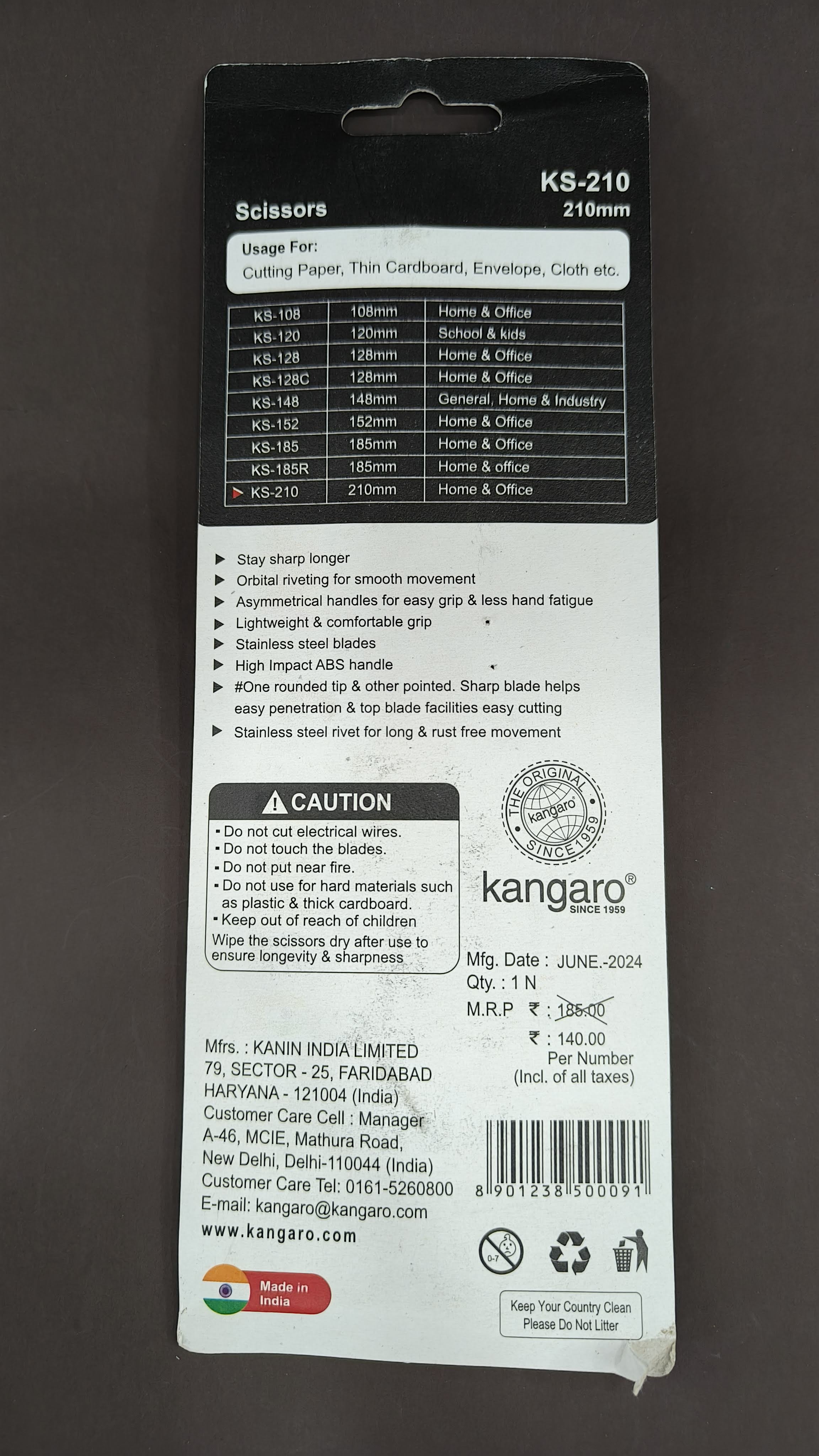 Kangaro KS-210 | 210 mm | Stainless Steel Scissors | Ergonomic and Comfortable Handle