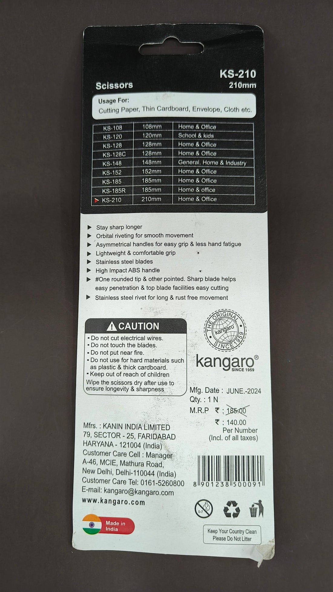 Kangaro KS-210 | 210 mm | Stainless Steel Scissors | Ergonomic and Comfortable Handle