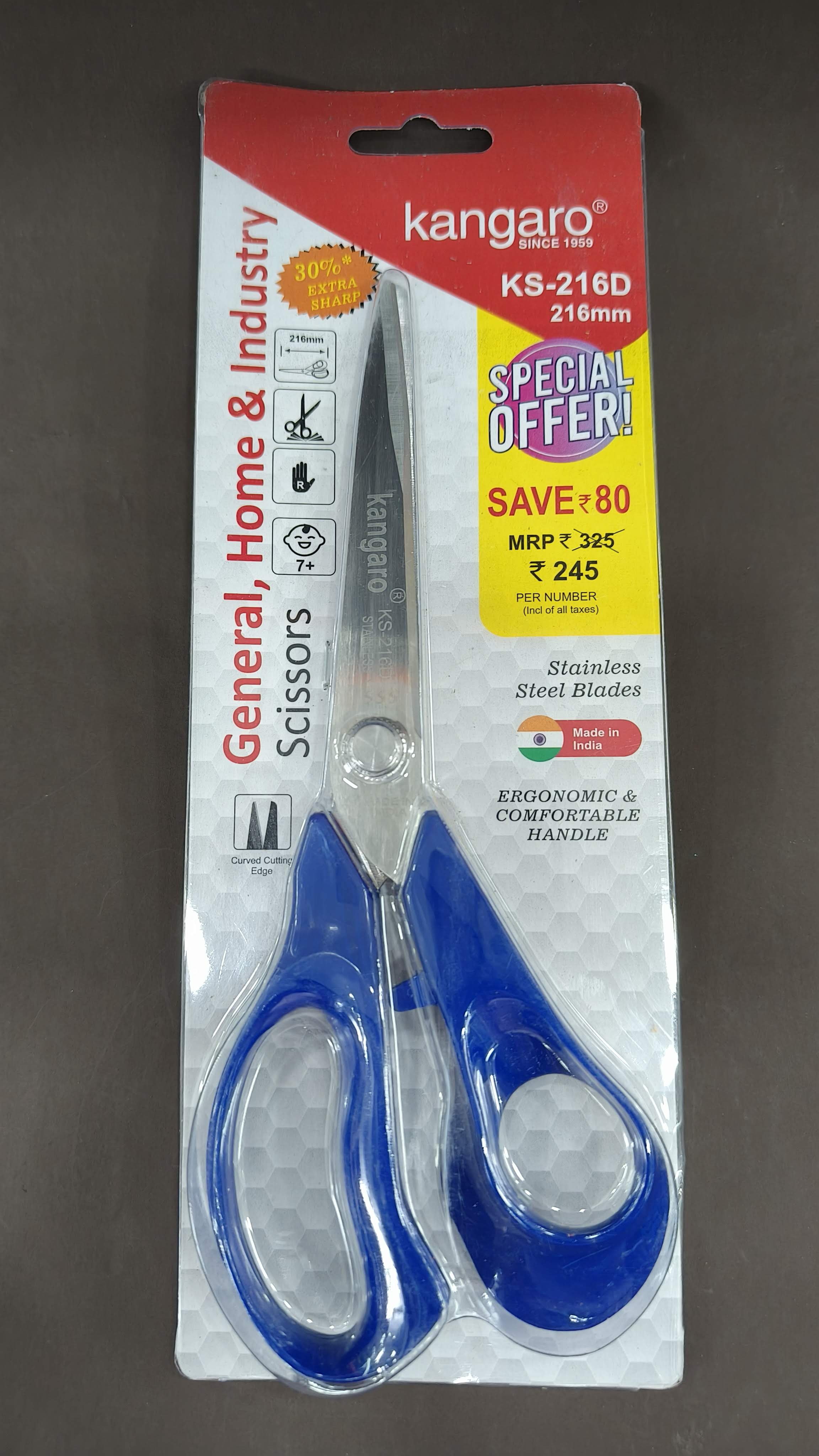 Kangaro KS-216D | 216 mm | Stainless Steel Scissors | Ergonomic and Comfortable Handle