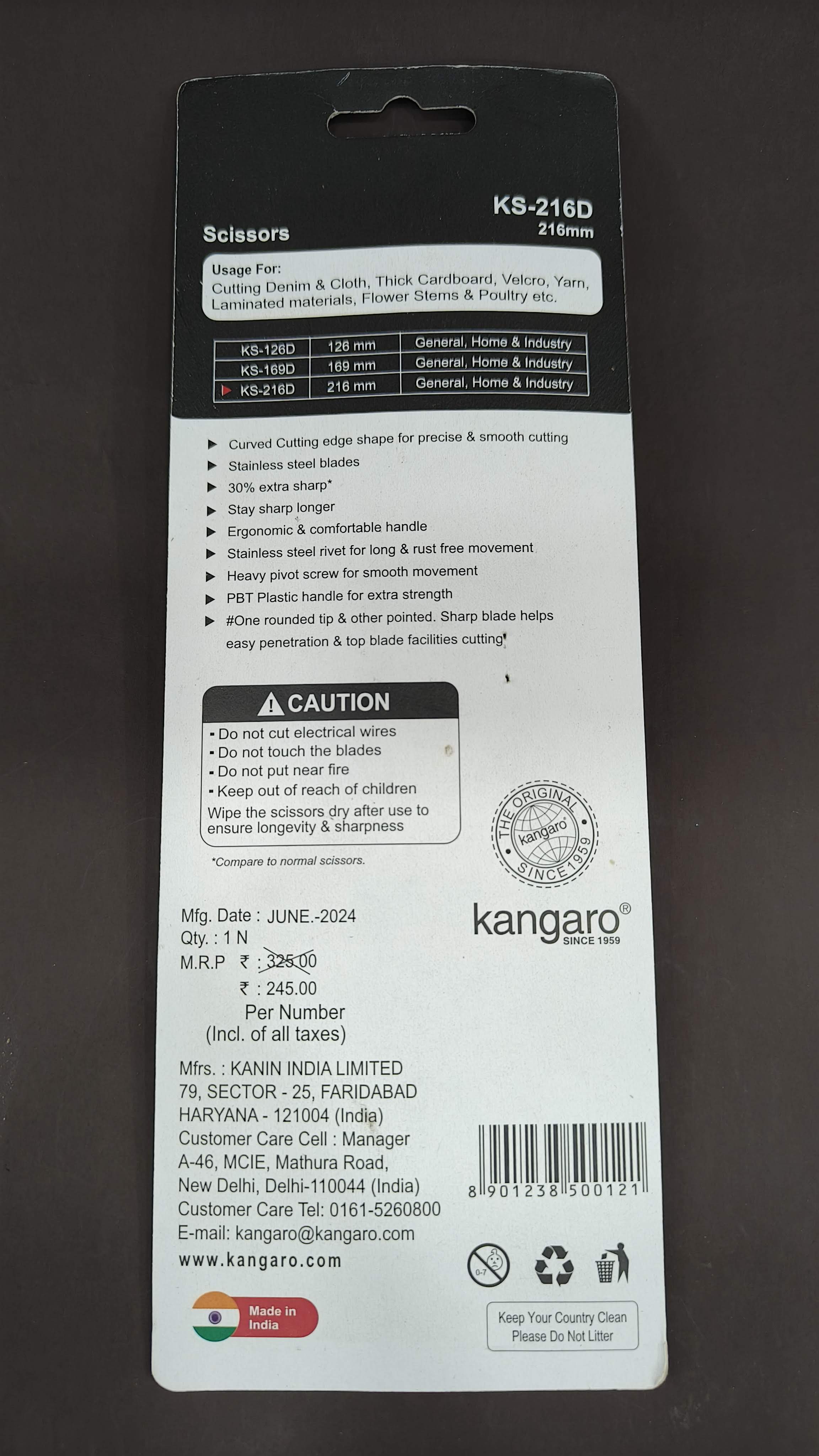 Kangaro KS-216D | 216 mm | Stainless Steel Scissors | Ergonomic and Comfortable Handle