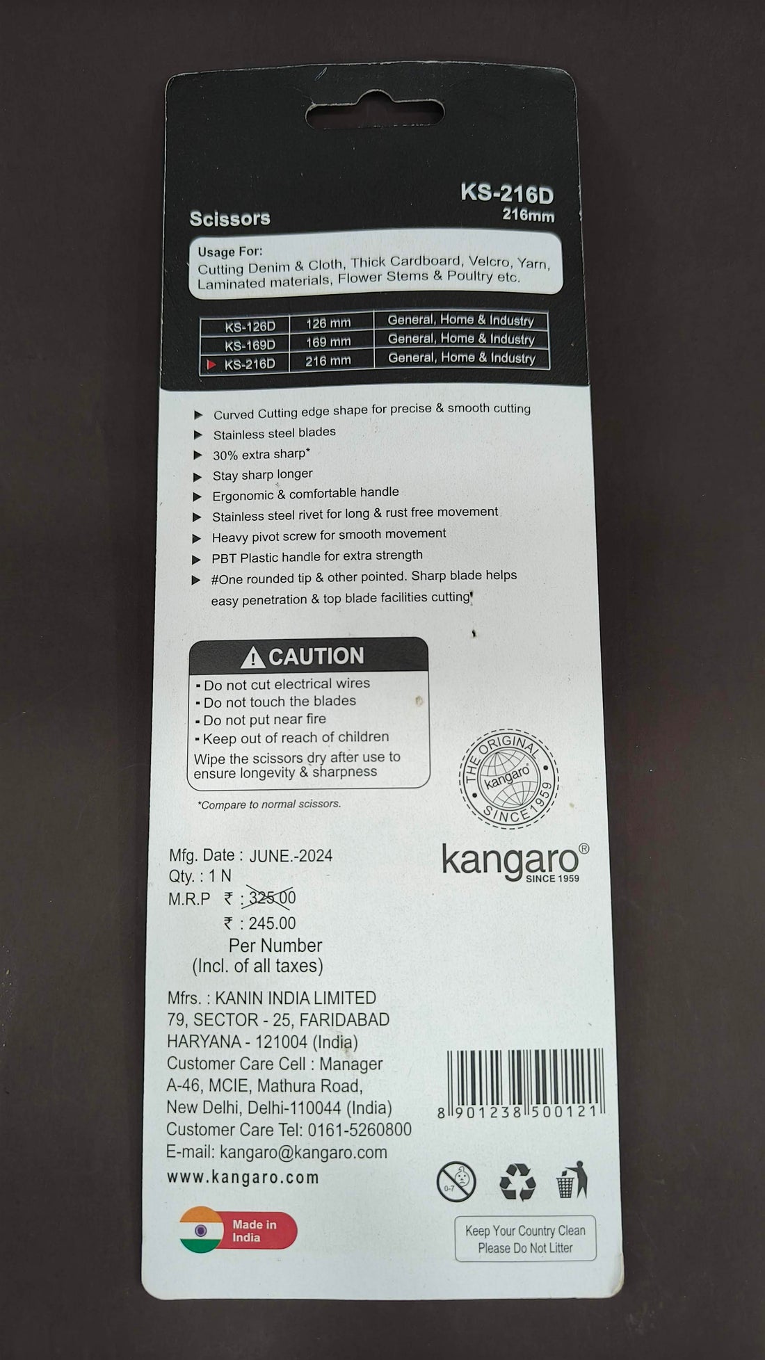 Kangaro KS-216D | 216 mm | Stainless Steel Scissors | Ergonomic and Comfortable Handle