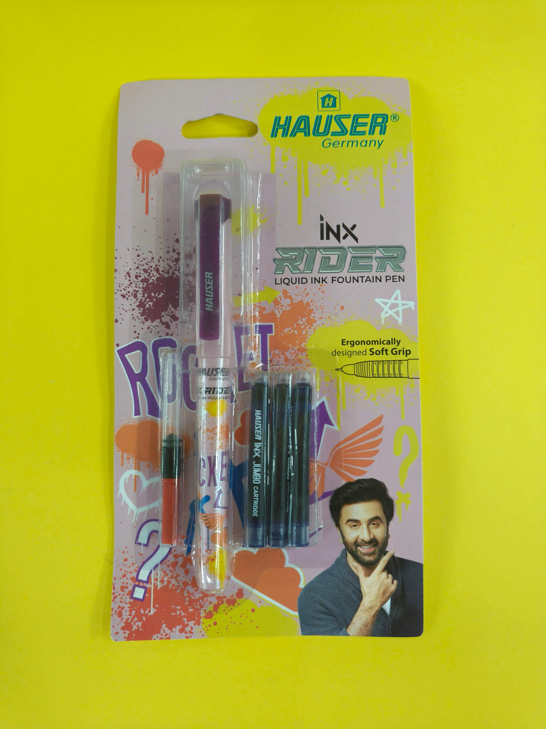 Hauser Inx Rider Liquid Ink Fountain Pen with 3 Jumbo Ink Cartridge and 1 Ink Converter | Smooth Cushioned Nib With Iridium Tip | Comfortable Rubber Grip