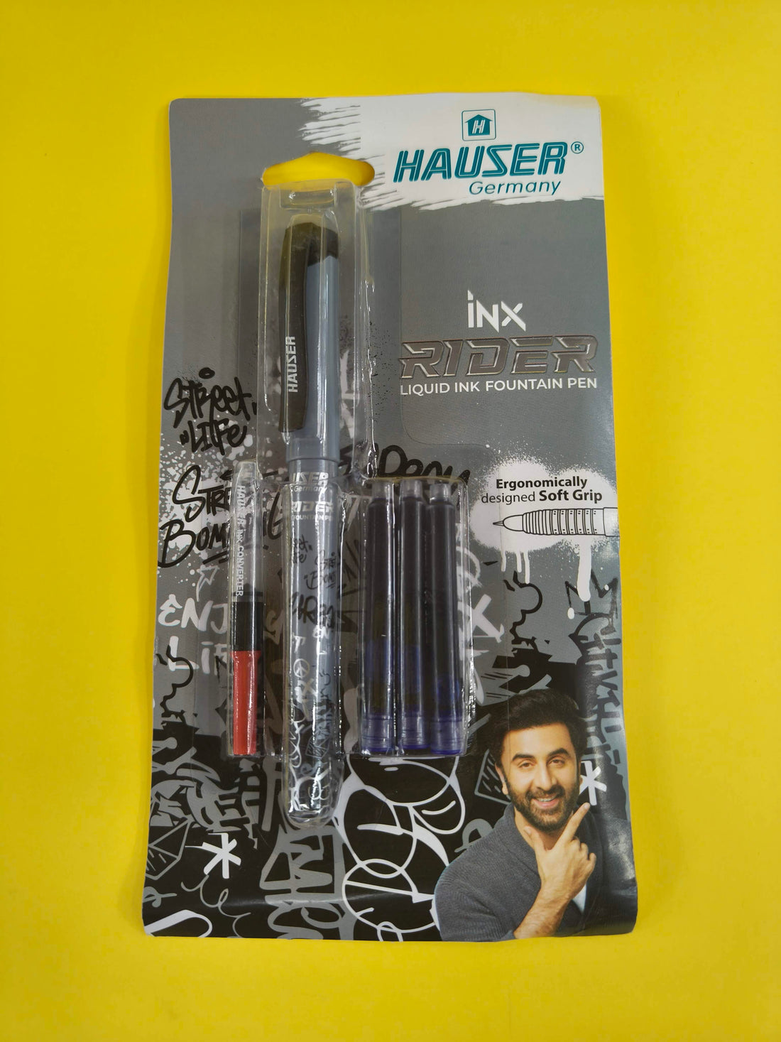 Hauser Inx Rider Liquid Ink Fountain Pen with 3 Jumbo Ink Cartridge and 1 Ink Converter | Smooth Cushioned Nib With Iridium Tip | Comfortable Rubber Grip