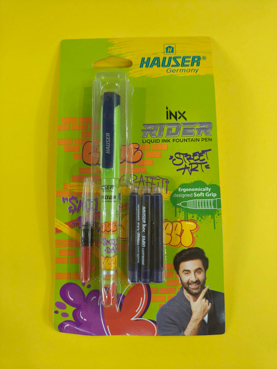 Hauser Inx Rider Liquid Ink Fountain Pen with 3 Jumbo Ink Cartridge and 1 Ink Converter | Smooth Cushioned Nib With Iridium Tip | Comfortable Rubber Grip