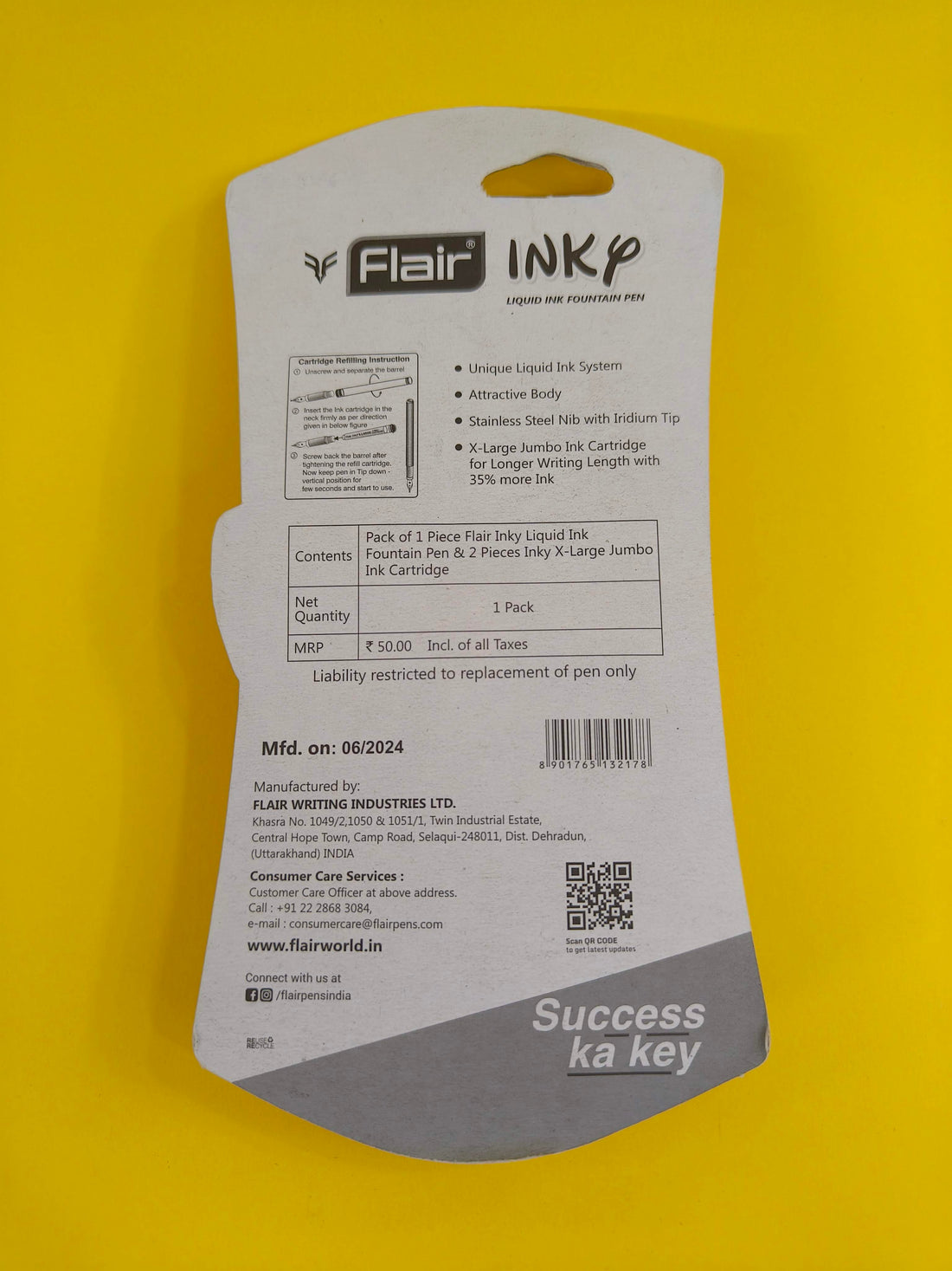 Flair Inky Liquid Ink Fountain Pen & 2 Pieces Inky X-Large Jumbo Ink Cartridge (Pack of 2)