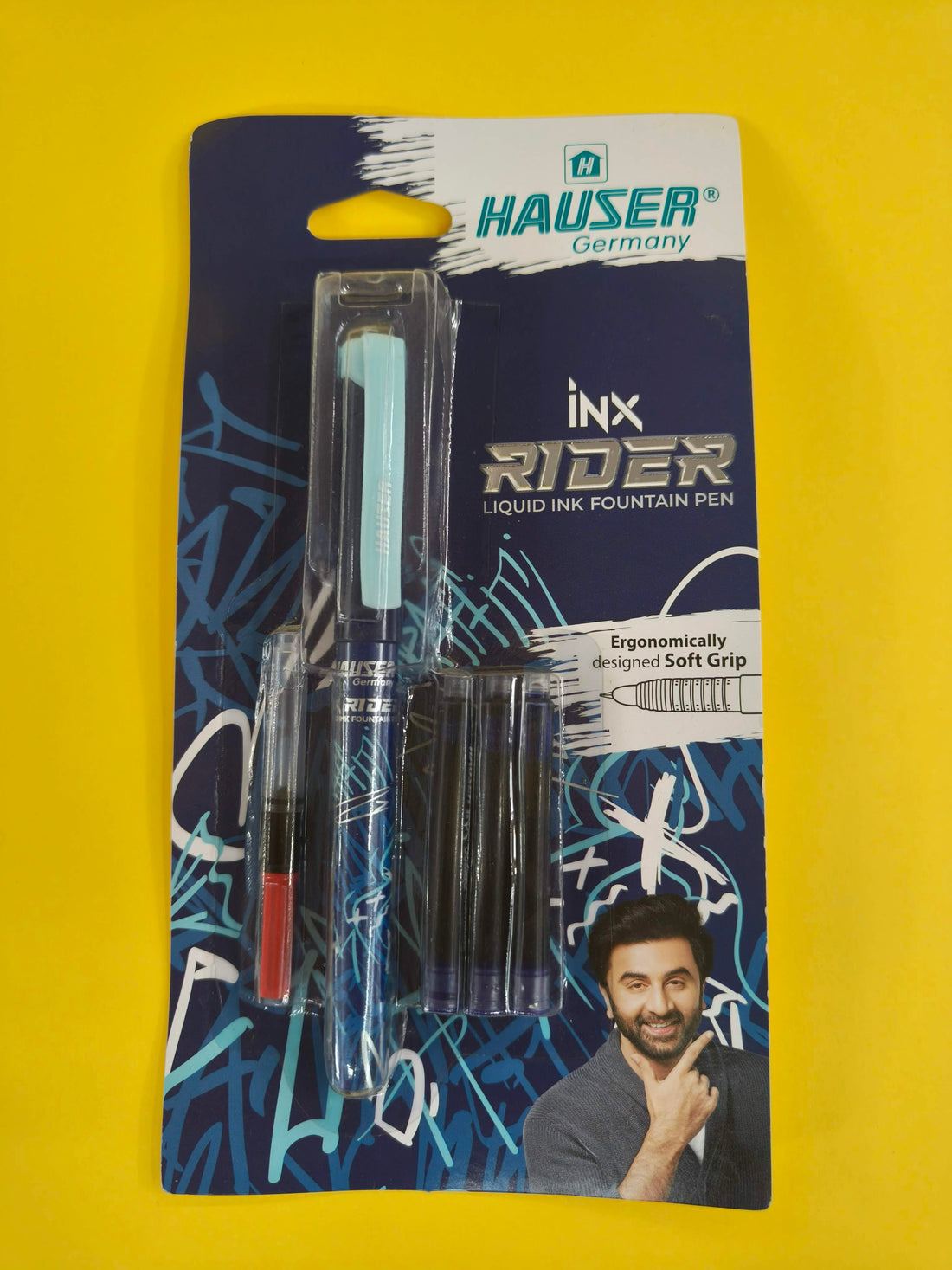 Hauser Inx Rider Liquid Ink Fountain Pen with 3 Jumbo Ink Cartridge and 1 Ink Converter | Smooth Cushioned Nib With Iridium Tip | Comfortable Rubber Grip