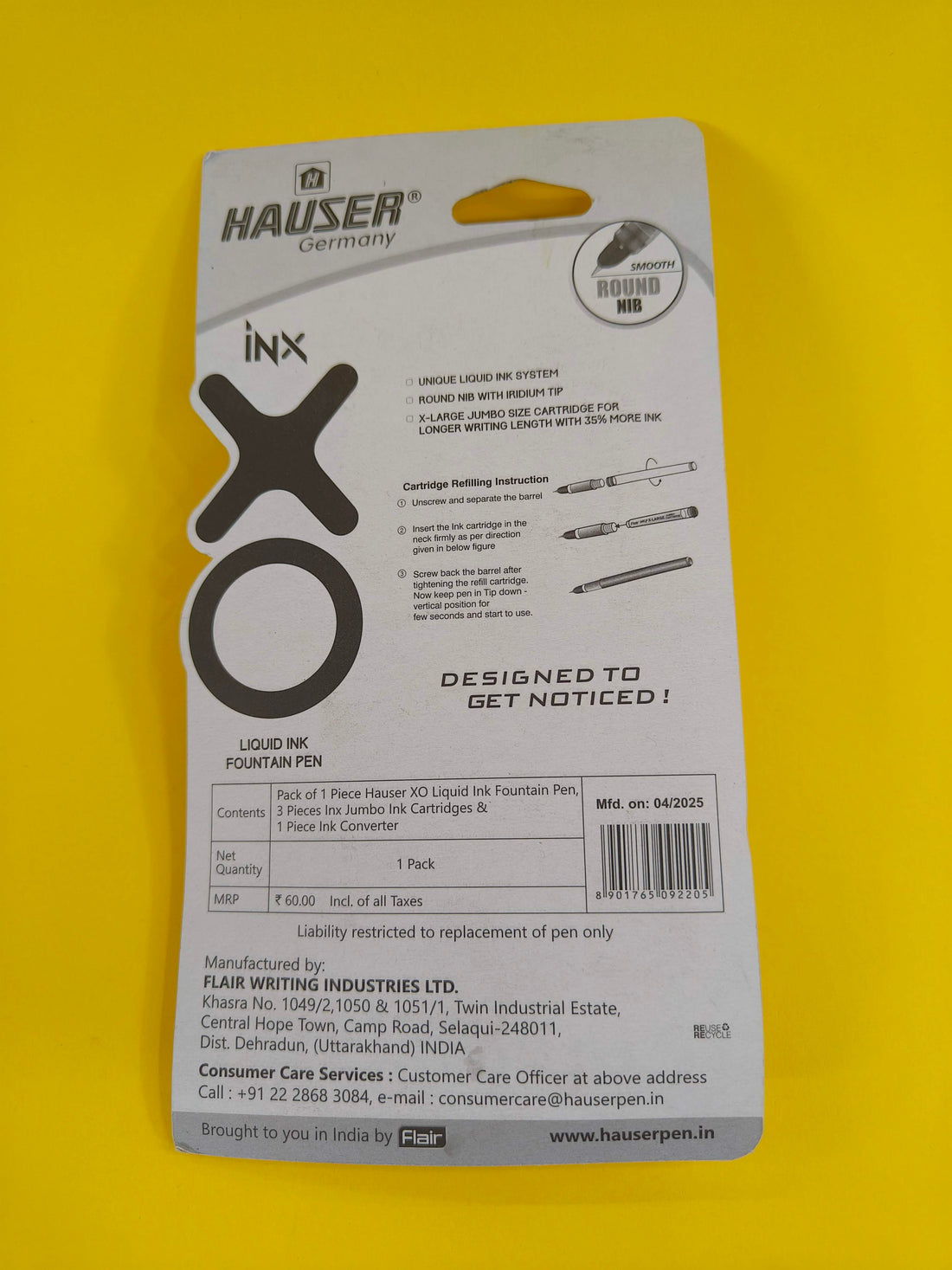 Hauser Germany Inx Fountain Pen | Ergonomic Soft Grip | Liquid Ink | Pack of 2 | Ink Color-Blue | Random Colour