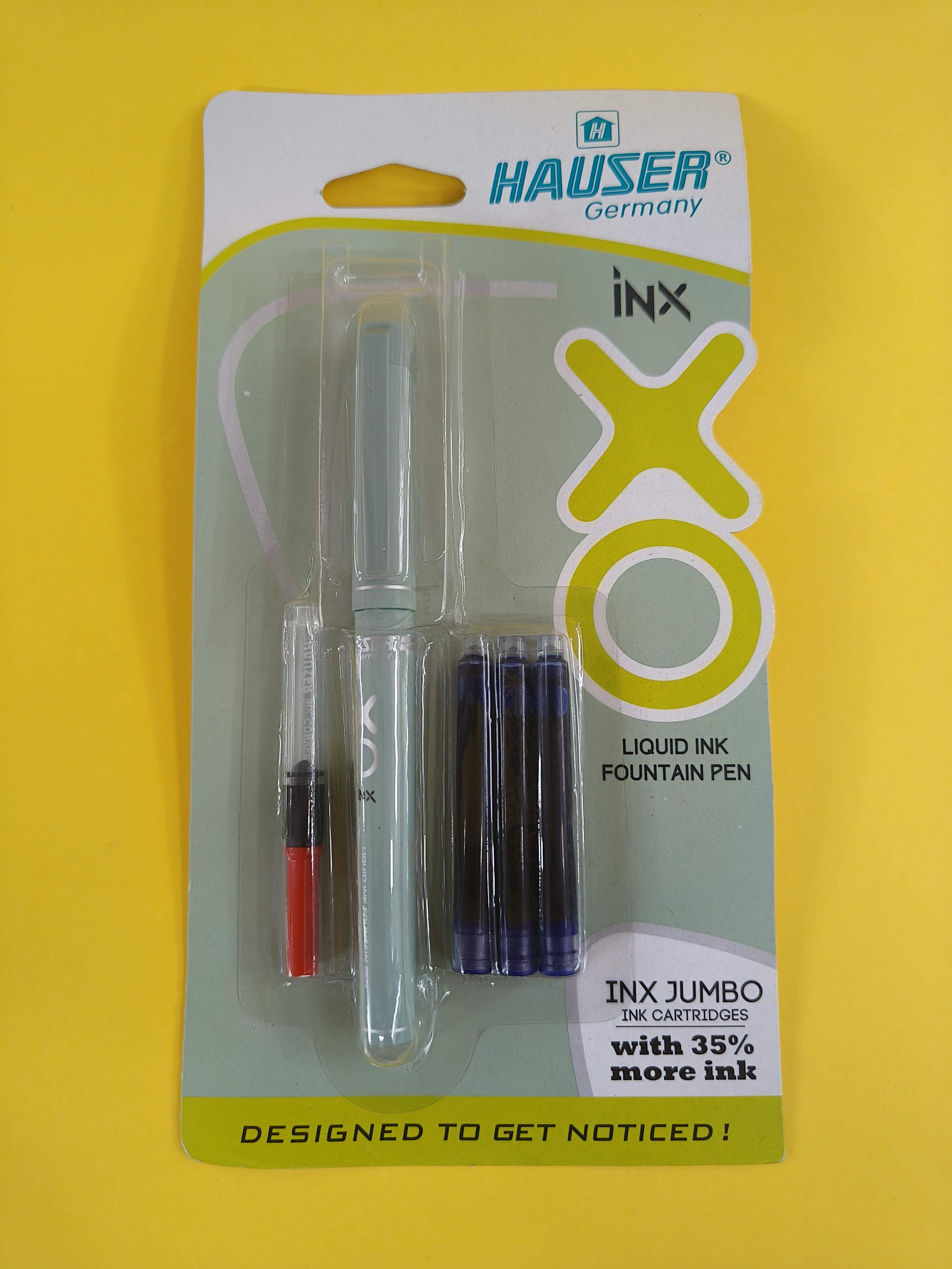 Hauser Germany Inx Fountain Pen | Ergonomic Soft Grip | Liquid Ink | Pack of 2 | Ink Color-Blue | Random Colour