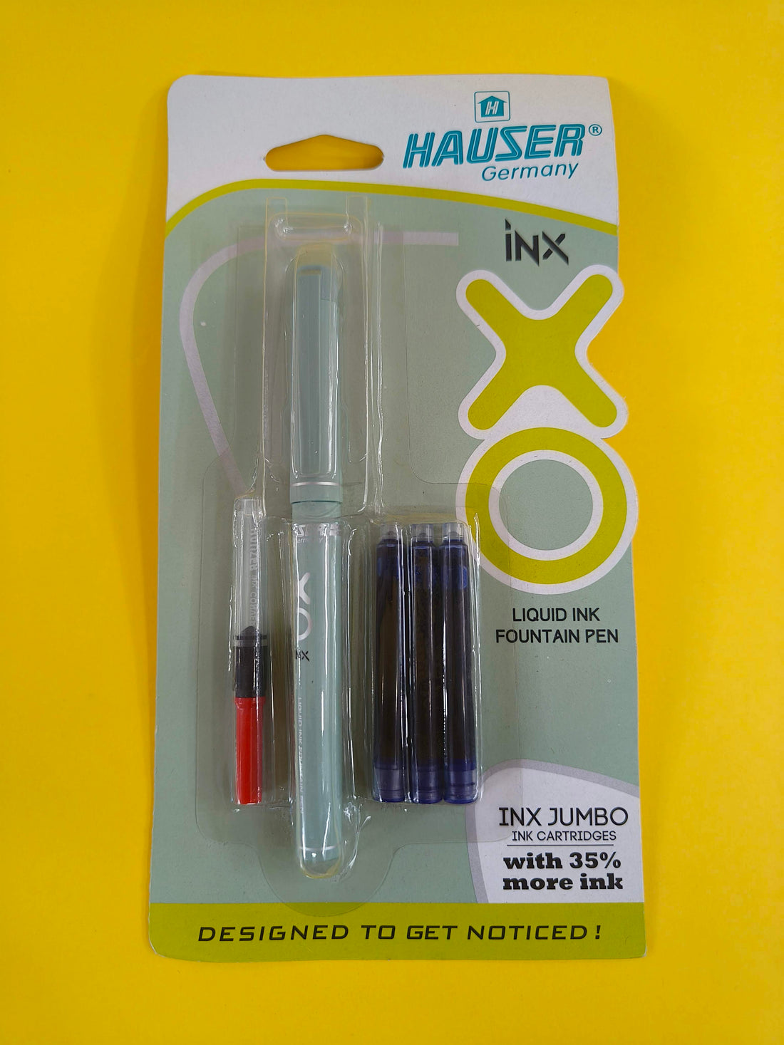 Hauser Germany Inx Fountain Pen | Ergonomic Soft Grip | Liquid Ink | Pack of 2 | Ink Color-Blue | Random Colour