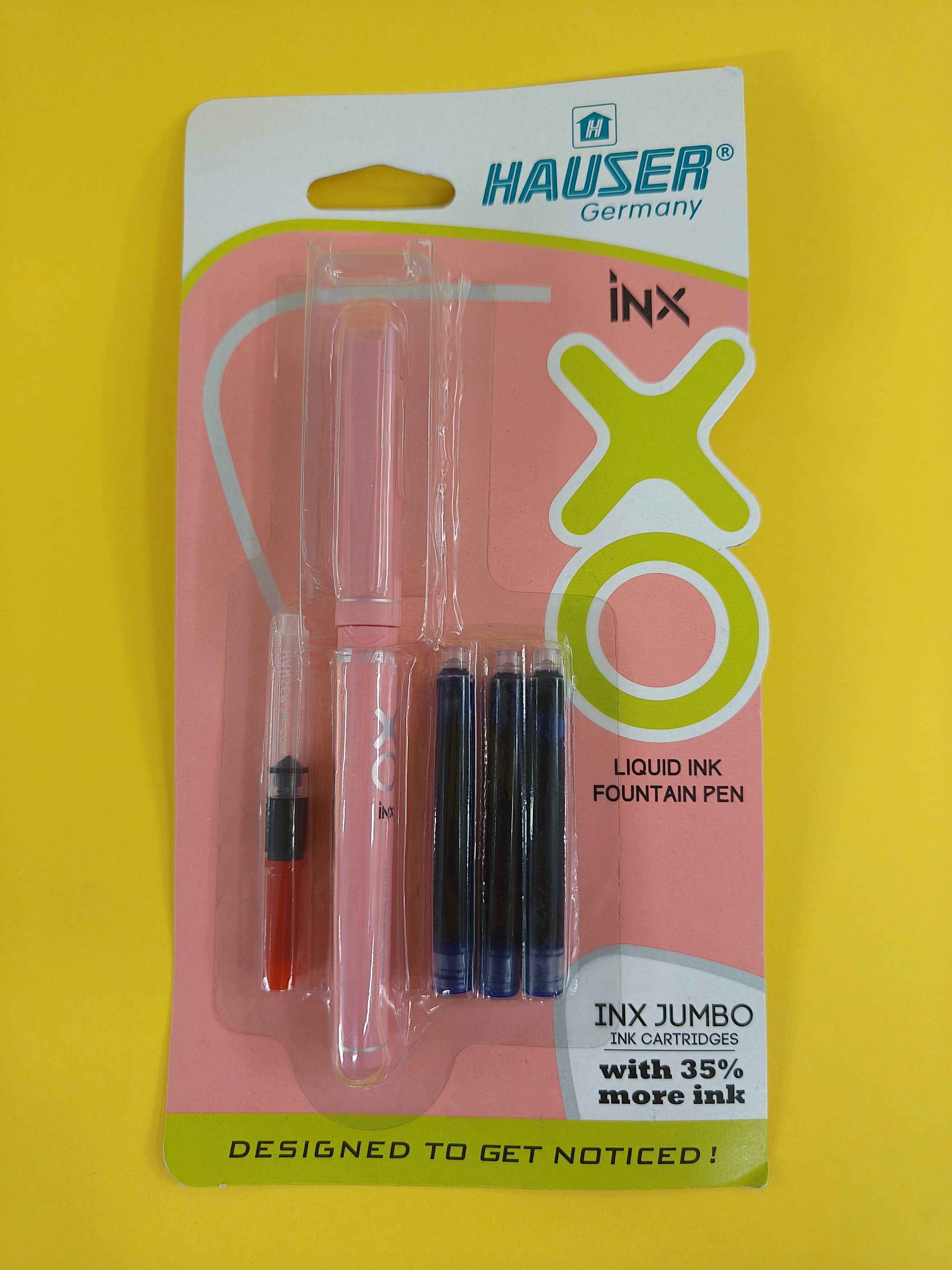 Hauser Germany Inx Fountain Pen | Ergonomic Soft Grip | Liquid Ink | Pack of 2 | Ink Color-Blue | Random Colour