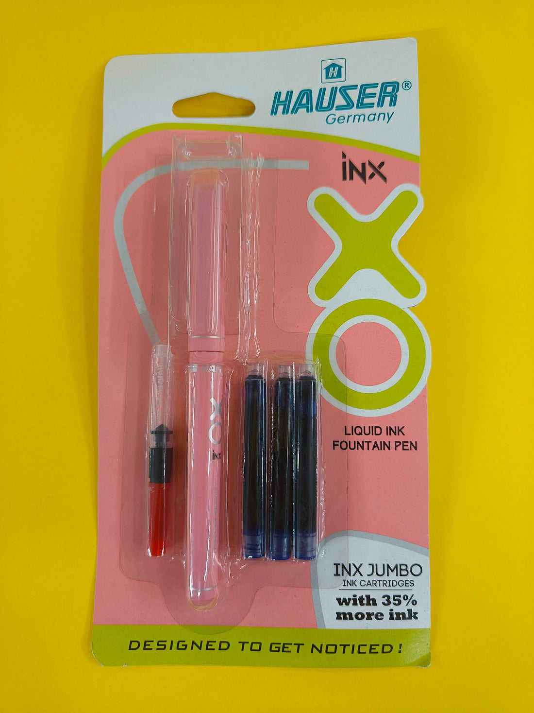 Hauser Germany Inx Fountain Pen | Ergonomic Soft Grip | Liquid Ink | Pack of 2 | Ink Color-Blue | Random Colour