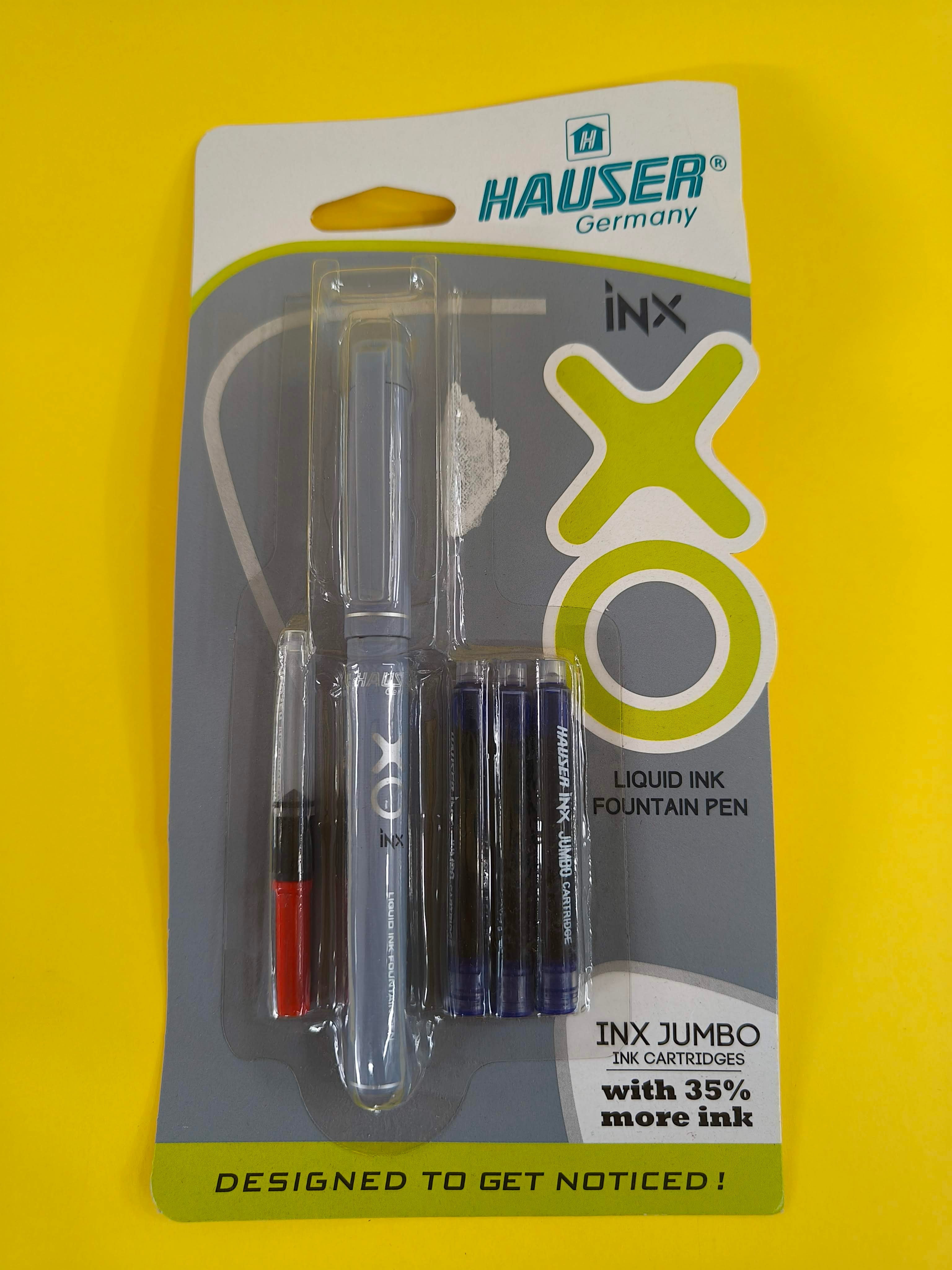 Hauser Germany Inx Fountain Pen | Ergonomic Soft Grip | Liquid Ink | Pack of 2 | Ink Color-Blue | Random Colour
