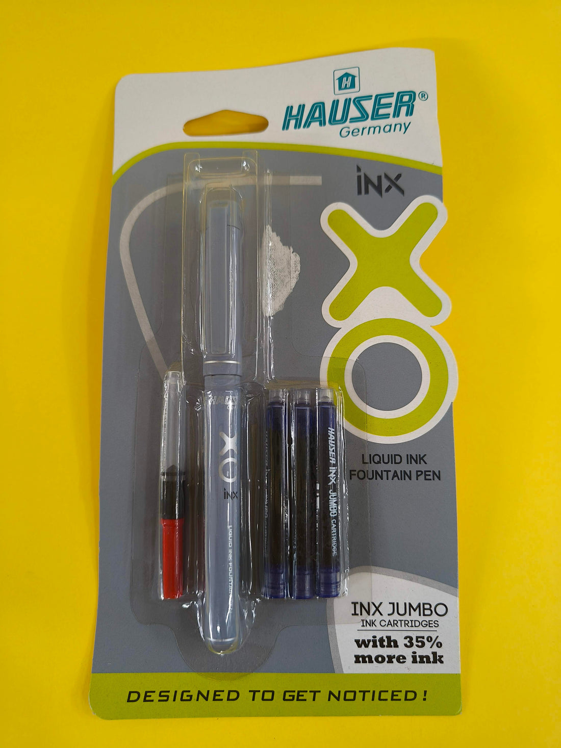 Hauser Germany Inx Fountain Pen | Ergonomic Soft Grip | Liquid Ink | Pack of 2 | Ink Color-Blue | Random Colour