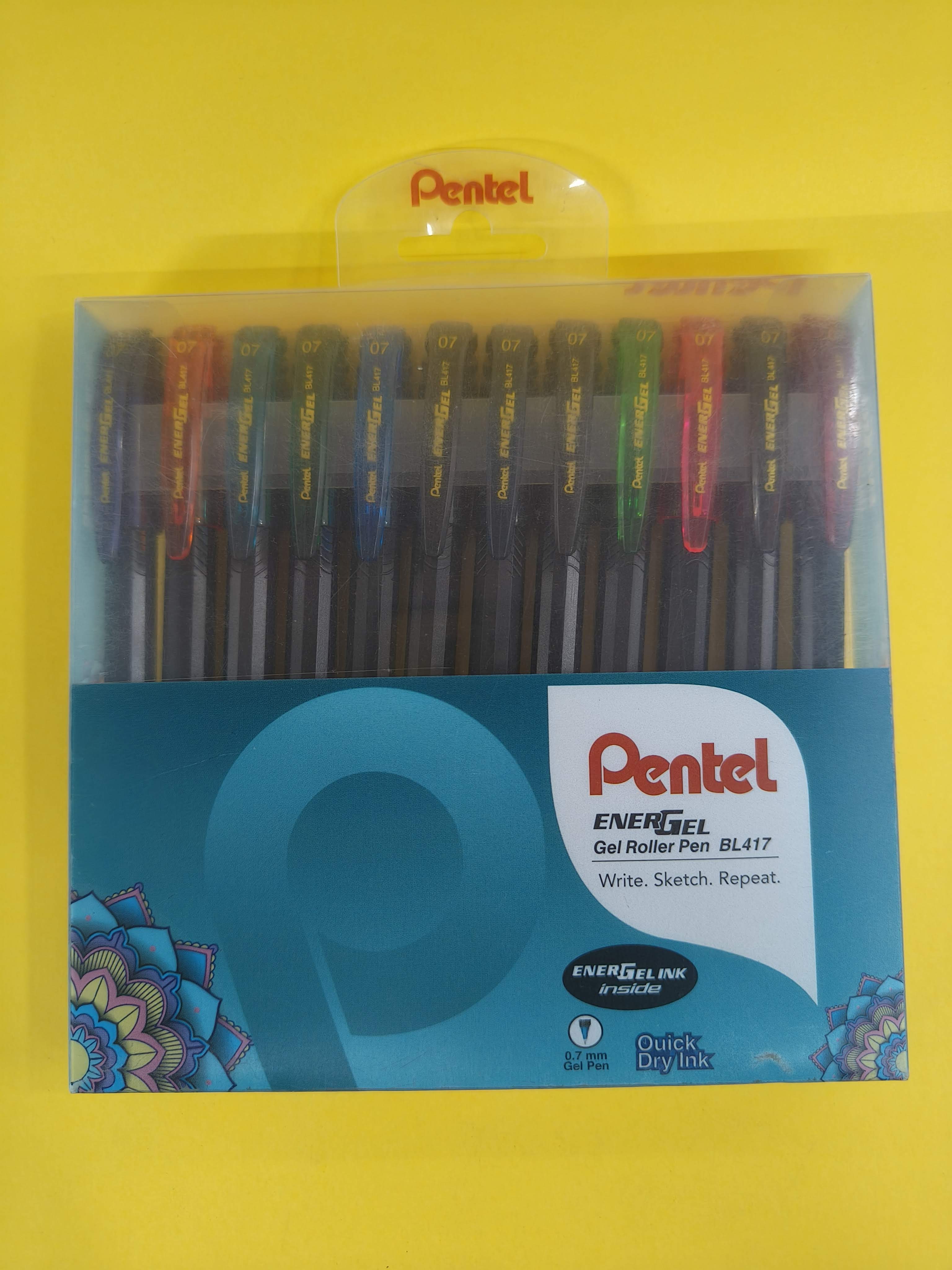 Pentel Energel 0.7mm Metal Tip Roller Gel Pen Set - Pack of 12 (Multicolour)