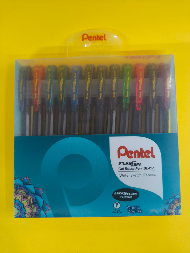 Pentel Energel 0.7mm Metal Tip Roller Gel Pen Set - Pack of 12 (Multicolour)