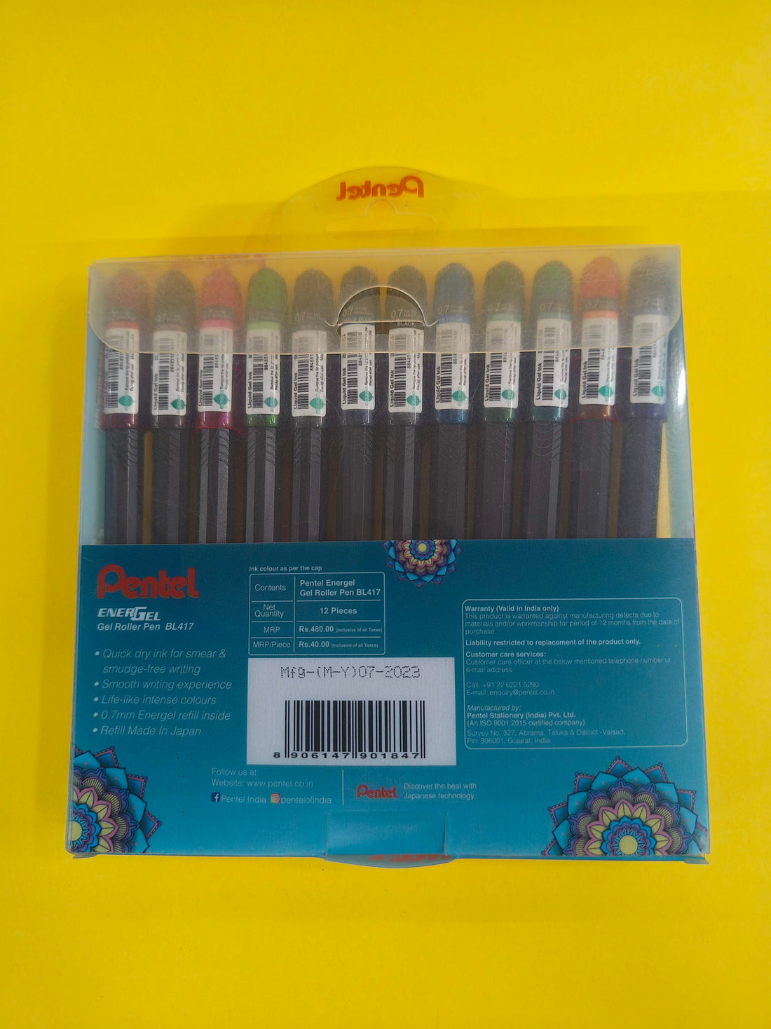 Pentel Energel 0.7mm Metal Tip Roller Gel Pen Set - Pack of 12 (Multicolour)