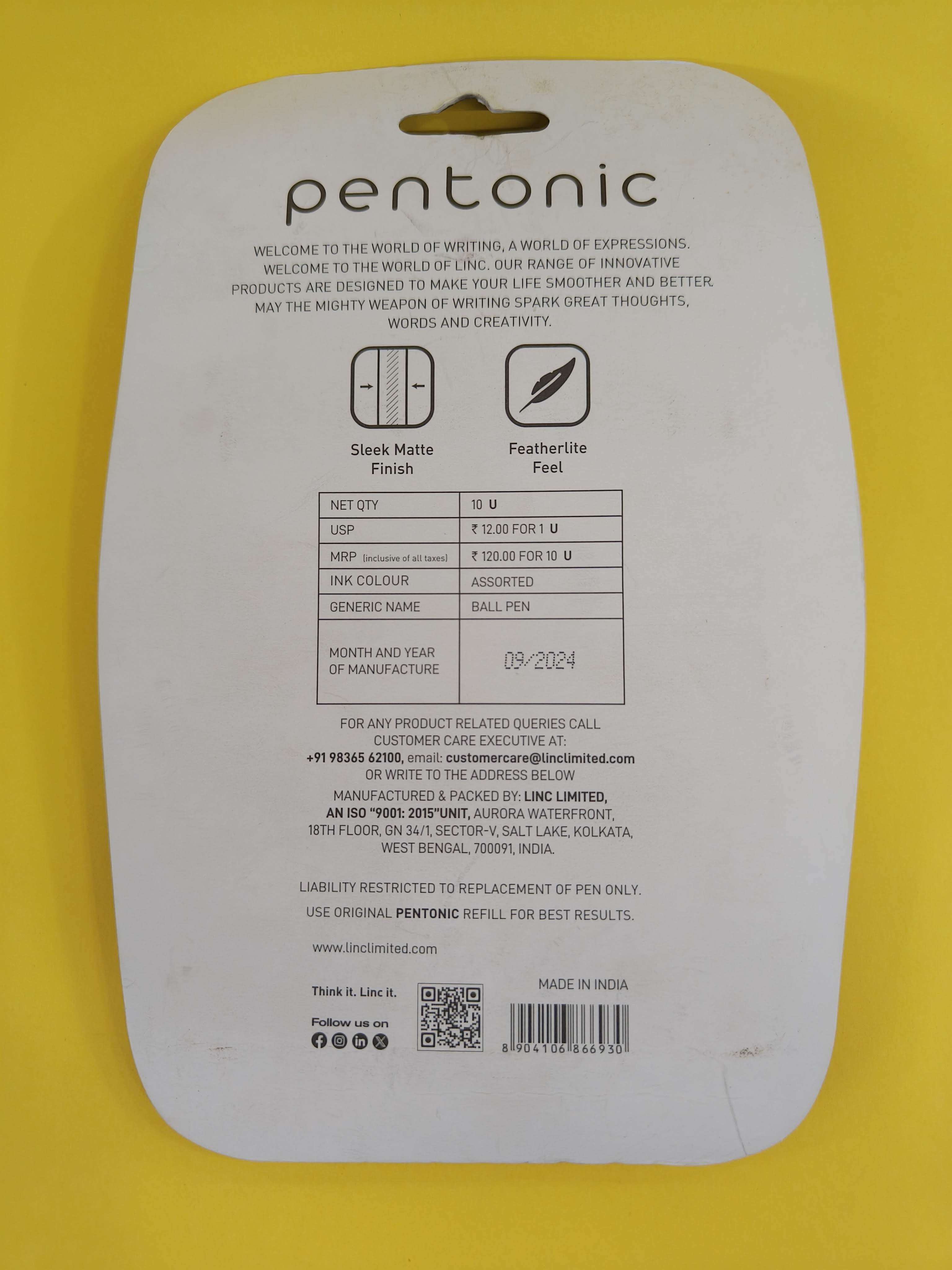 Pentonic Premium Ball Point Pen - 0.7 mm 10 Colour Pens Set