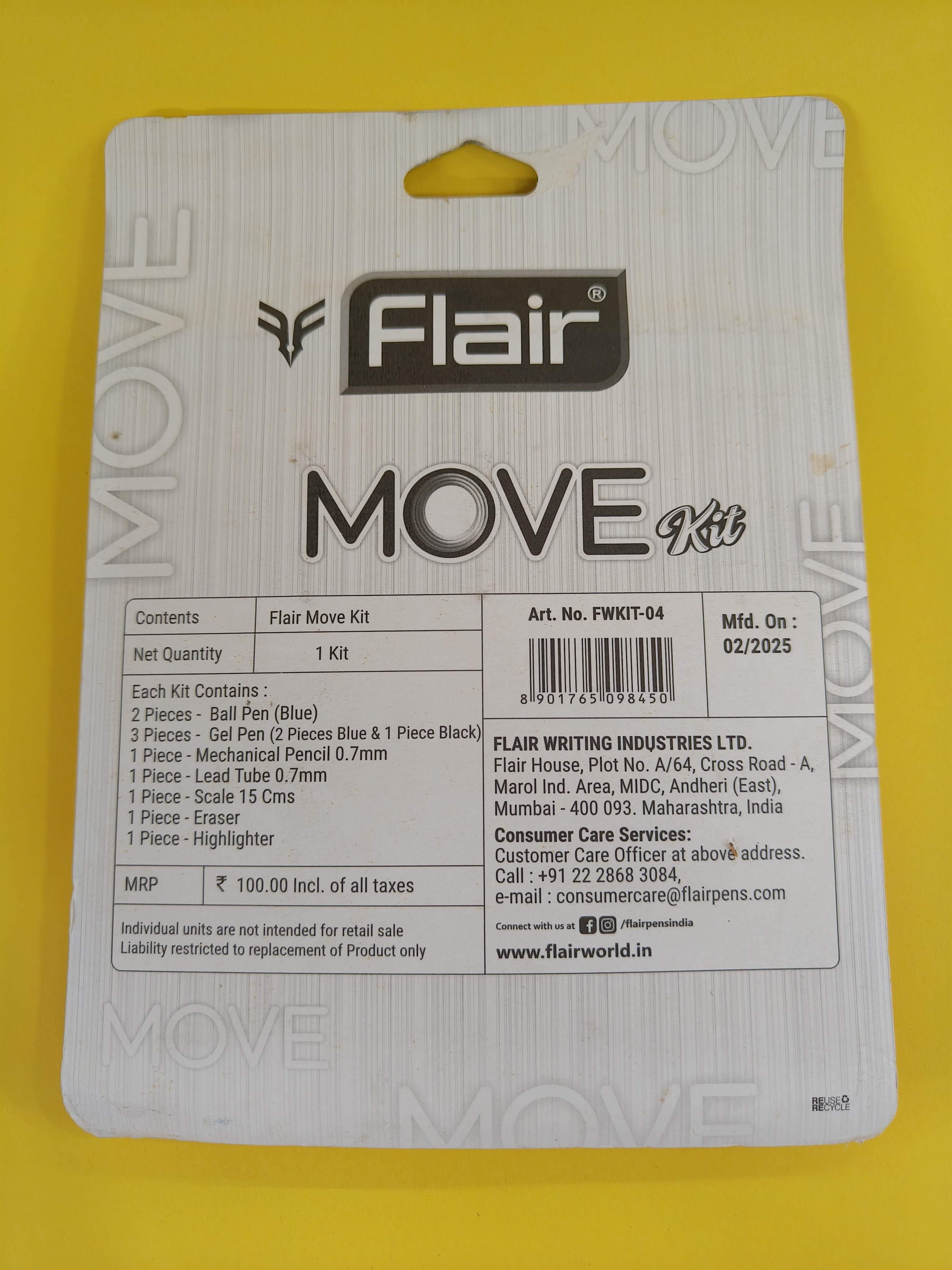 Flair MOVE Writing Stationery Kit | A Complete Writing Kit | Gift Set for Kids Students & Office | Combination Set of 10