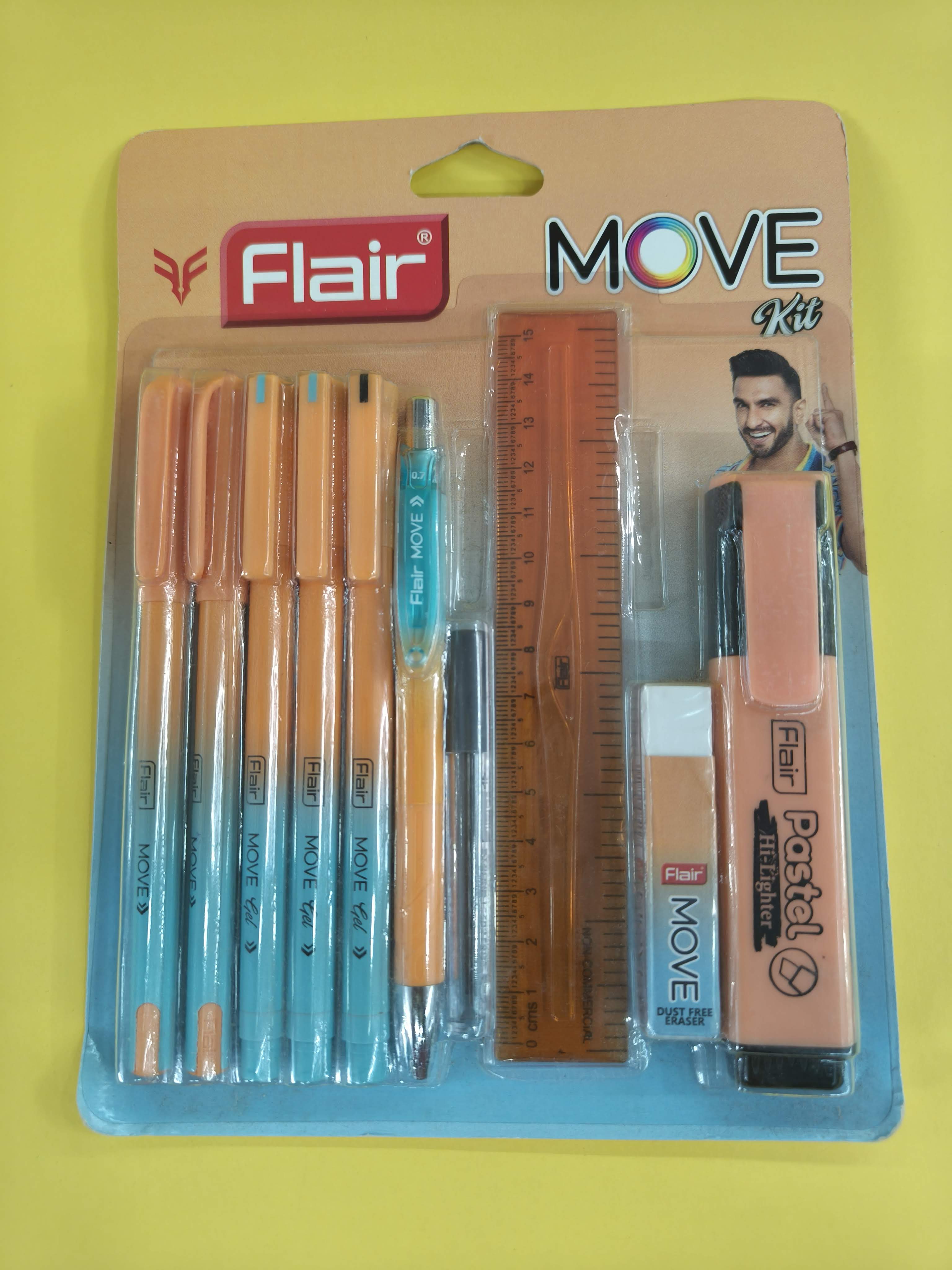 Flair MOVE Writing Stationery Kit | A Complete Writing Kit | Gift Set for Kids Students & Office | Combination Set of 10