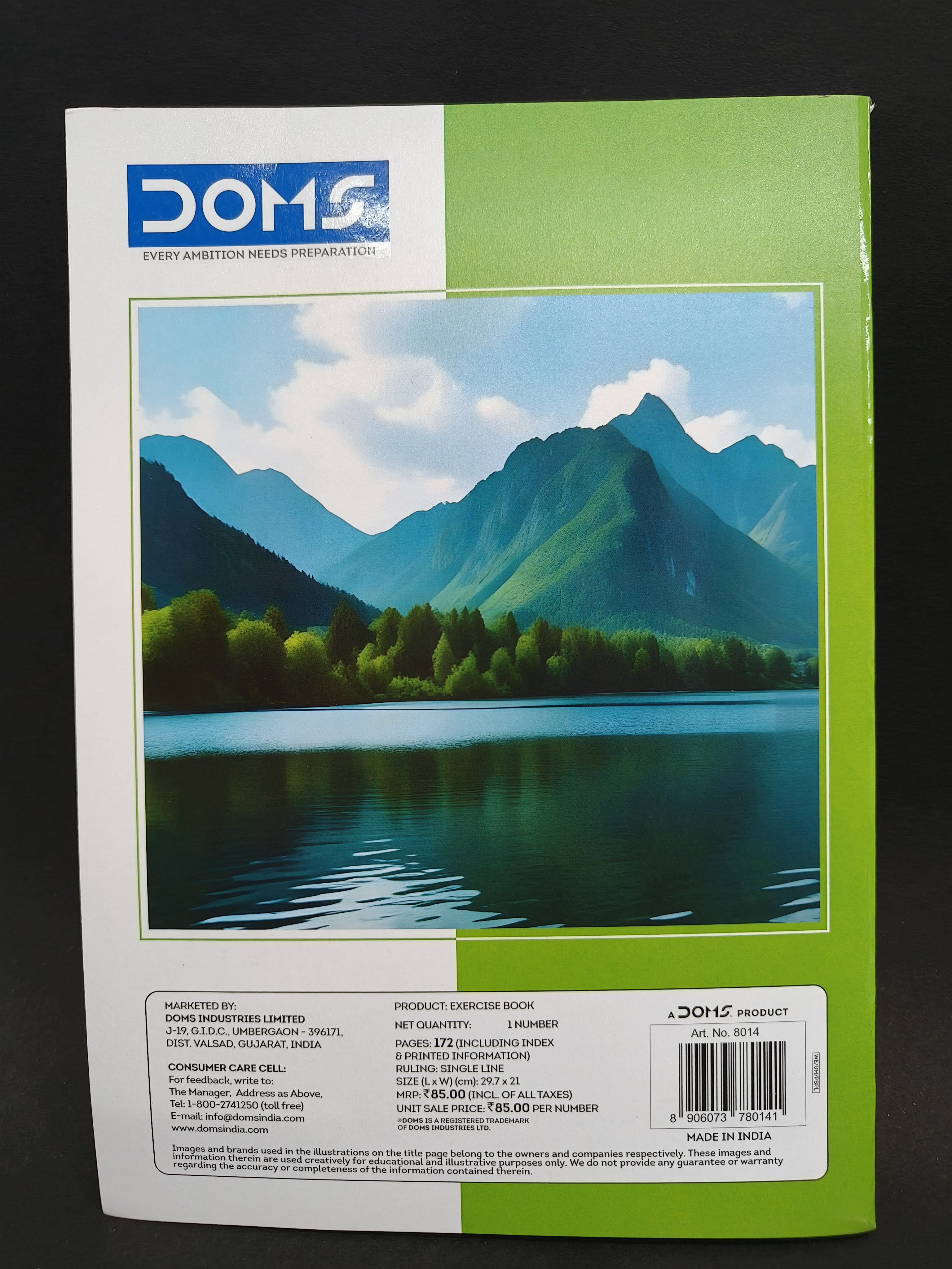 DOMS Single Line Notebook | A4 Nature Series| 29.7 X 21 cm| Soft cover pinning Binding | 172 Pages | For Students In School & Colleges | (Pack of 6)