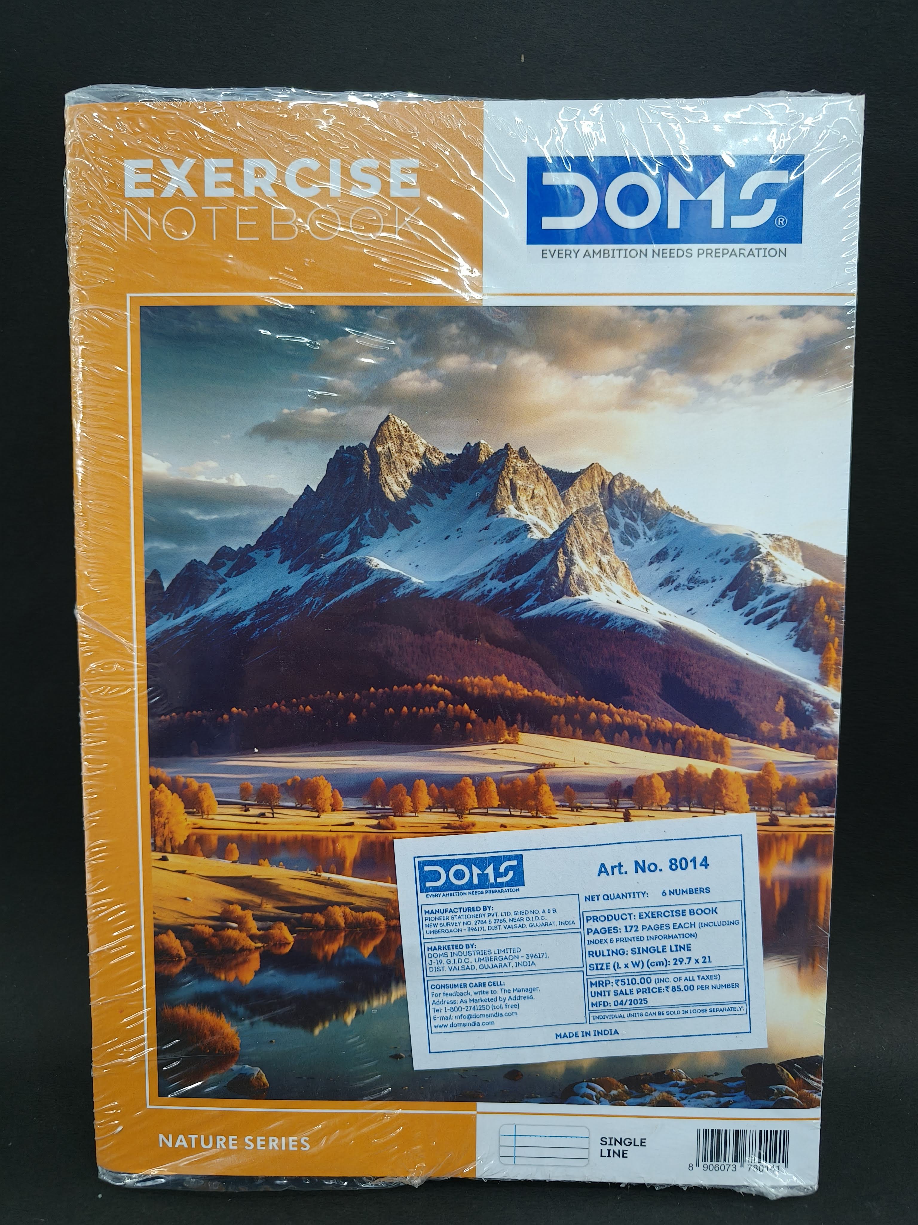 DOMS Single Line Notebook | A4 Nature Series| 29.7 X 21 cm| Soft cover pinning Binding | 172 Pages | For Students In School & Colleges | (Pack of 6)