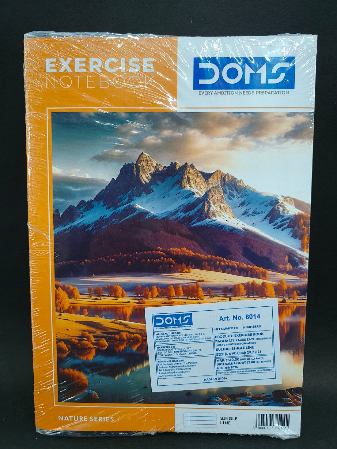 DOMS Single Line Notebook | A4 Nature Series| 29.7 X 21 cm| Soft cover pinning Binding | 172 Pages | For Students In School & Colleges | (Pack of 6)