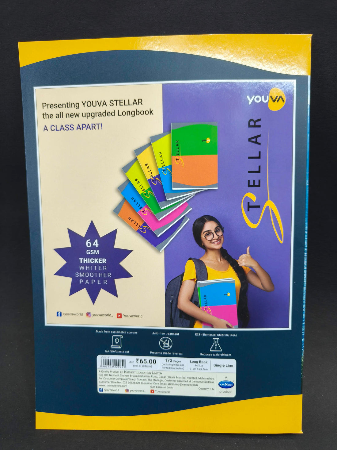 Navneet Youva | Soft Cover Long Notebook for Student, College and Office | A4 Size (21 cm X 29.7 cm) | Single Line 172 Pages | Pack of 6