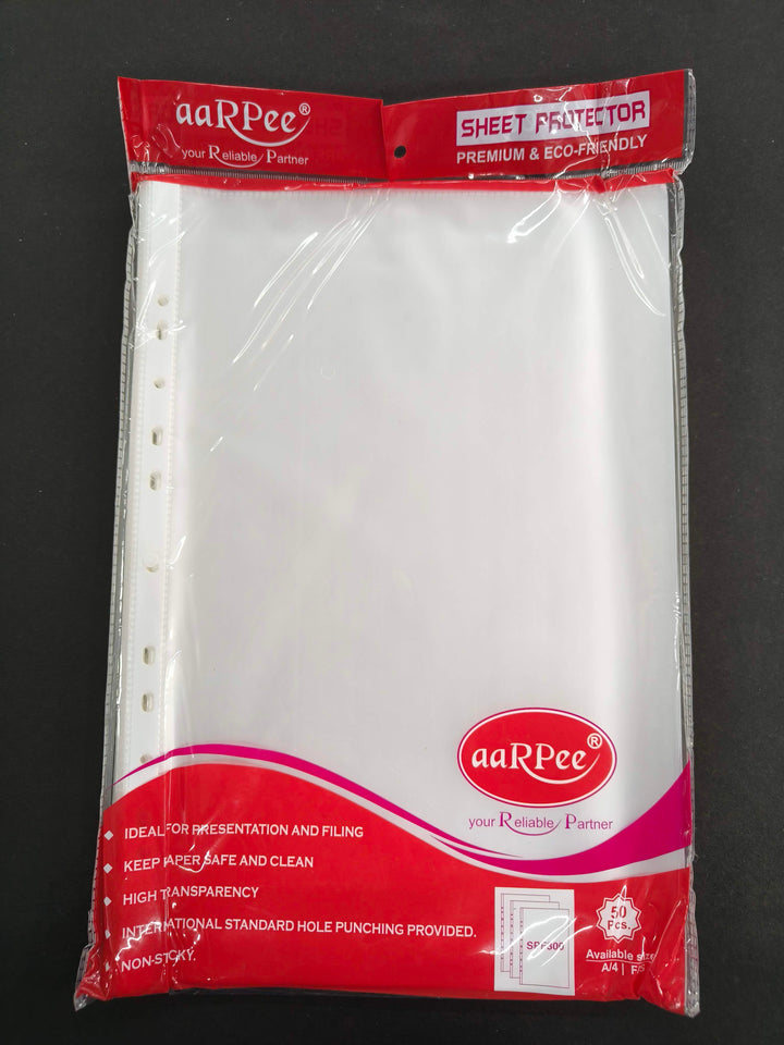 aaRPee Sheet Protector | Multipurpose File Folder | Legal / A4 Size | 300 Micron Thickness | Transparent Document Sleeves with 11 Punch Holes | Pack of 50 Pieces